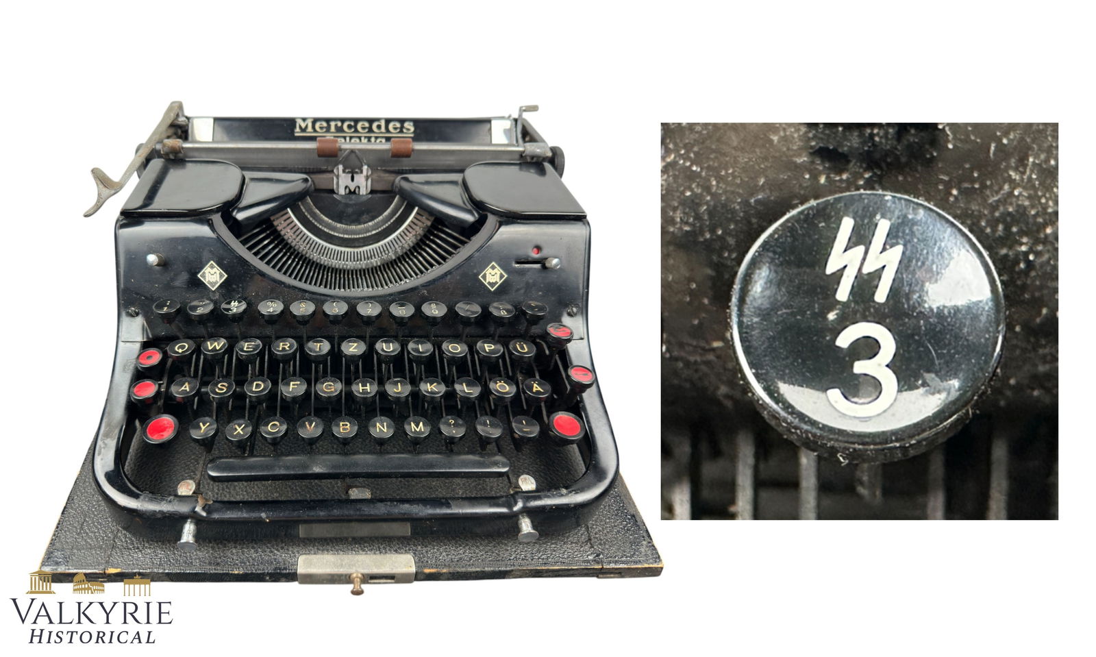 German III Reich Period Manufactured Typewriter "Mercedes K45 Selecta" Model of 1939 With SS Key (1 of 16)