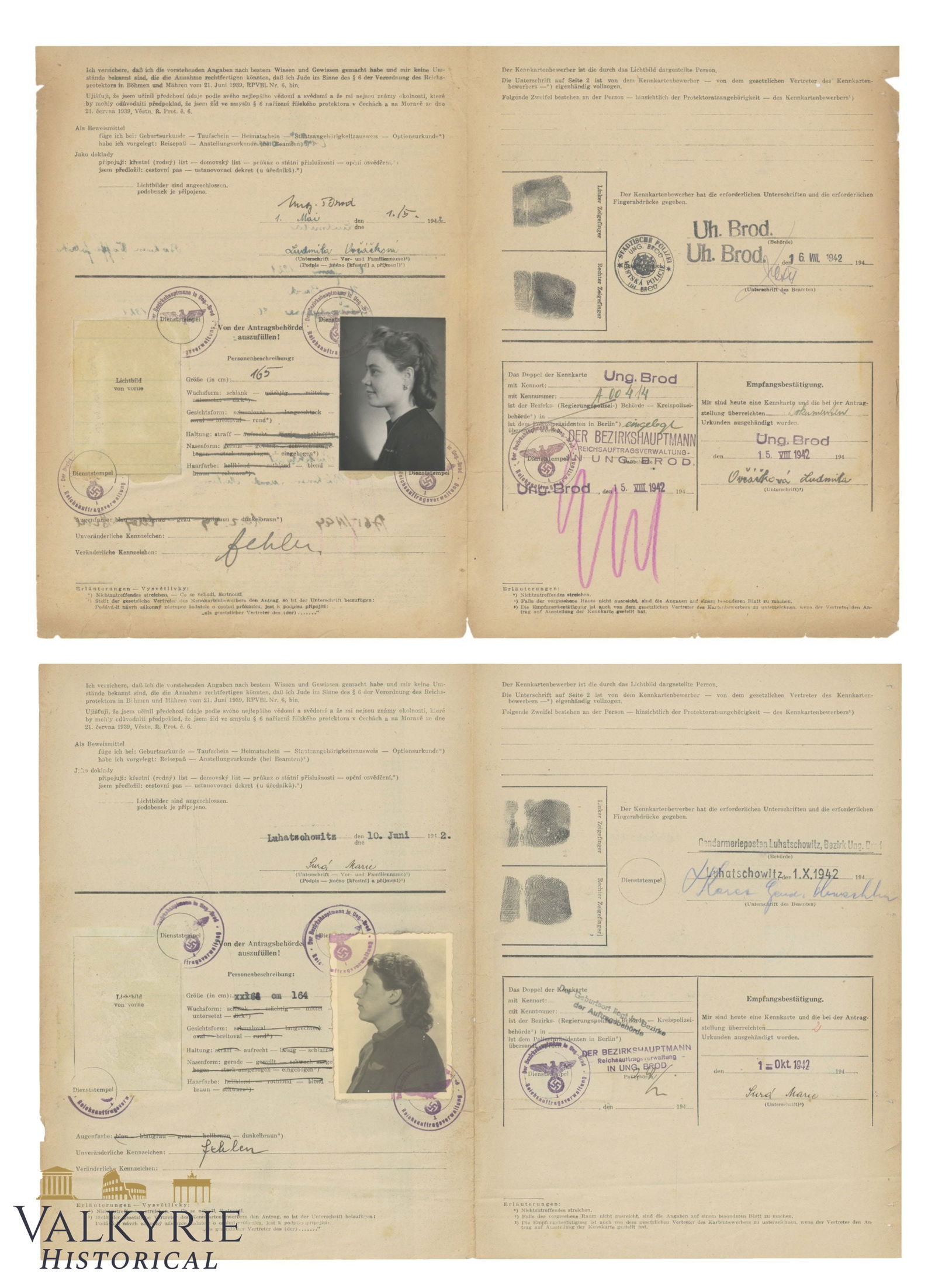 2 Questionnaires For the Issuing of a Kennkarte for Two Czech Women - 1942 (1 of 7)