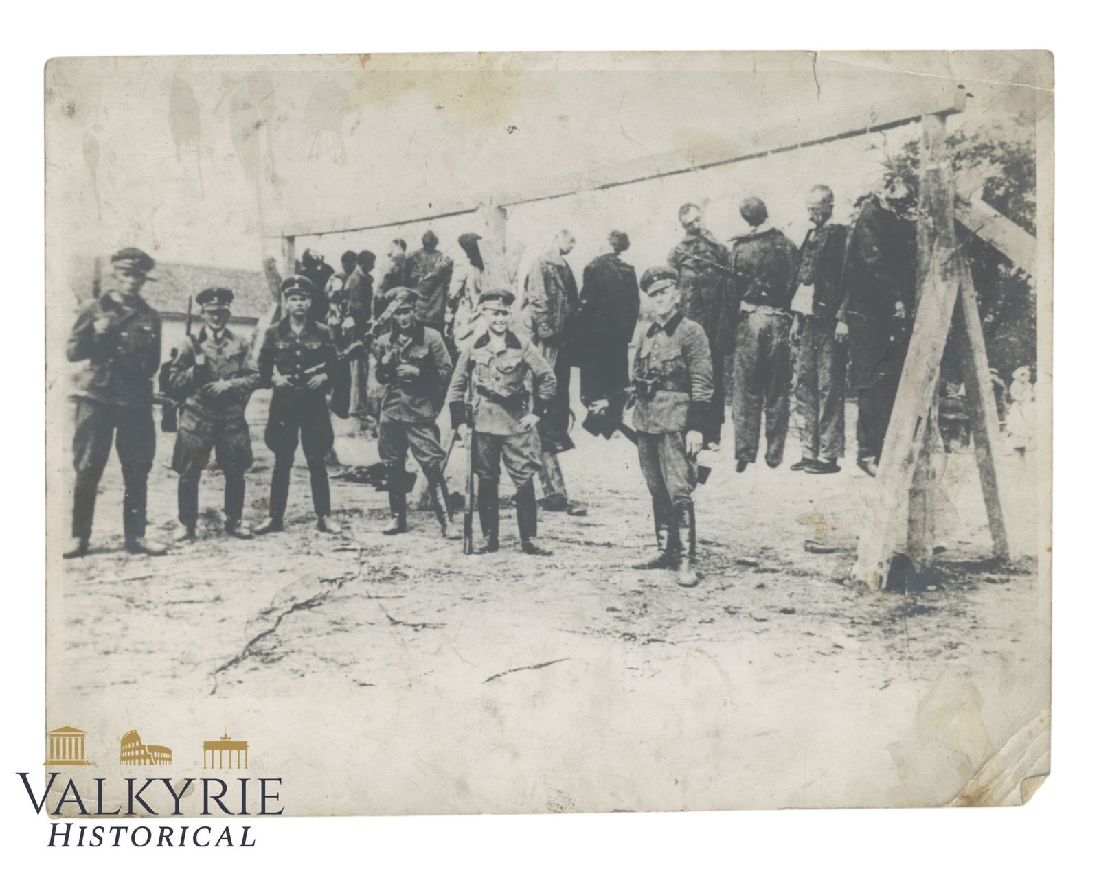 Terrible Photo Showing Some Possible Nazi Collaborators Laughing at Some Hanged Men Very Big Photo (1 of 2)