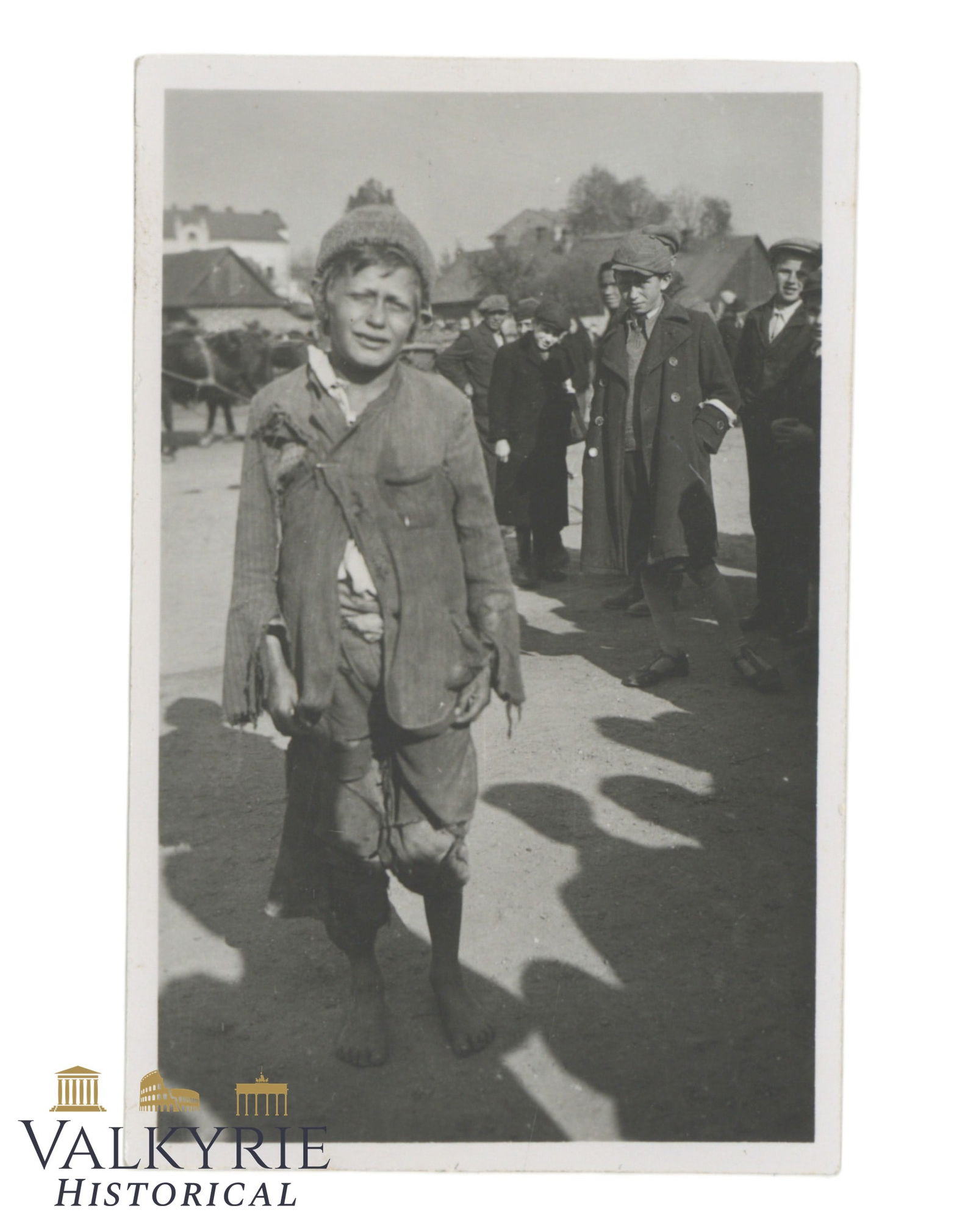 III Reich Period Photo Showing a Young Polish Jew With Very Miserable Clothes and Barefoot (1 of 2)