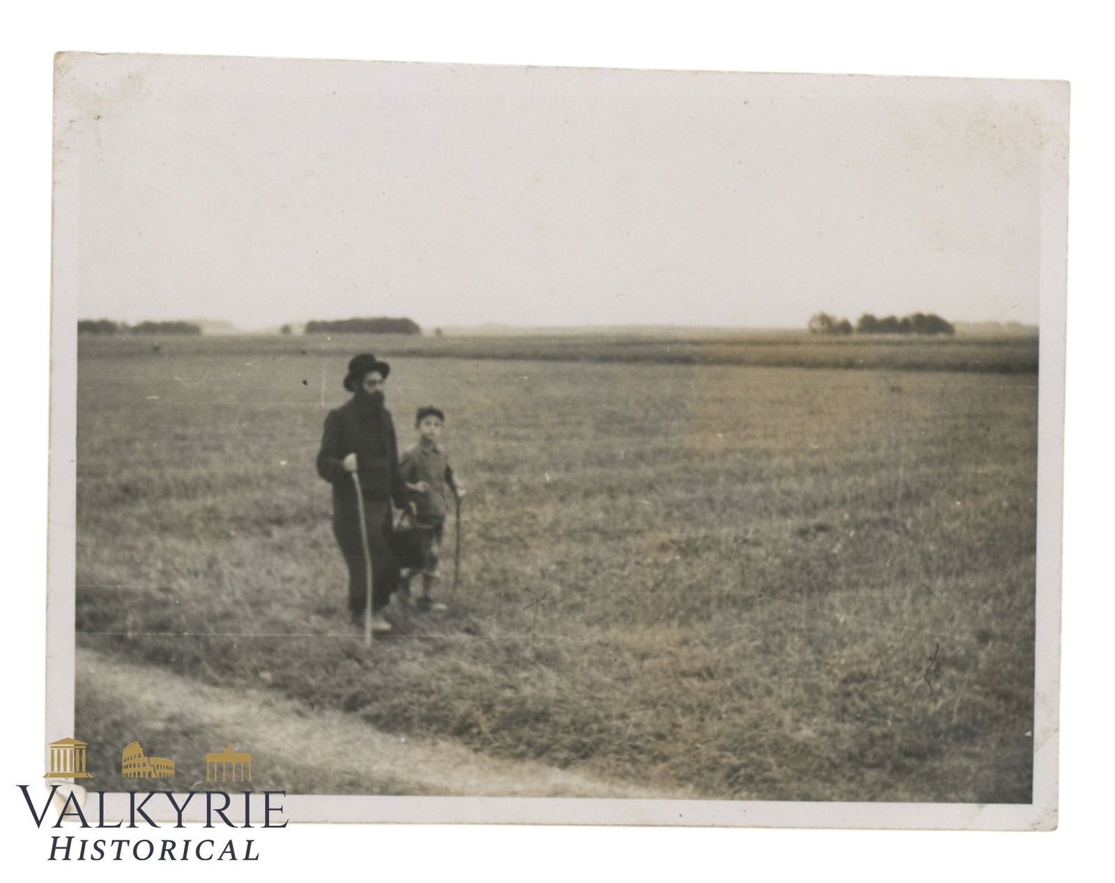 III Reich Period Photo Showing a Polish Jew With His Little Son Wandering Through a Field (1 of 2)