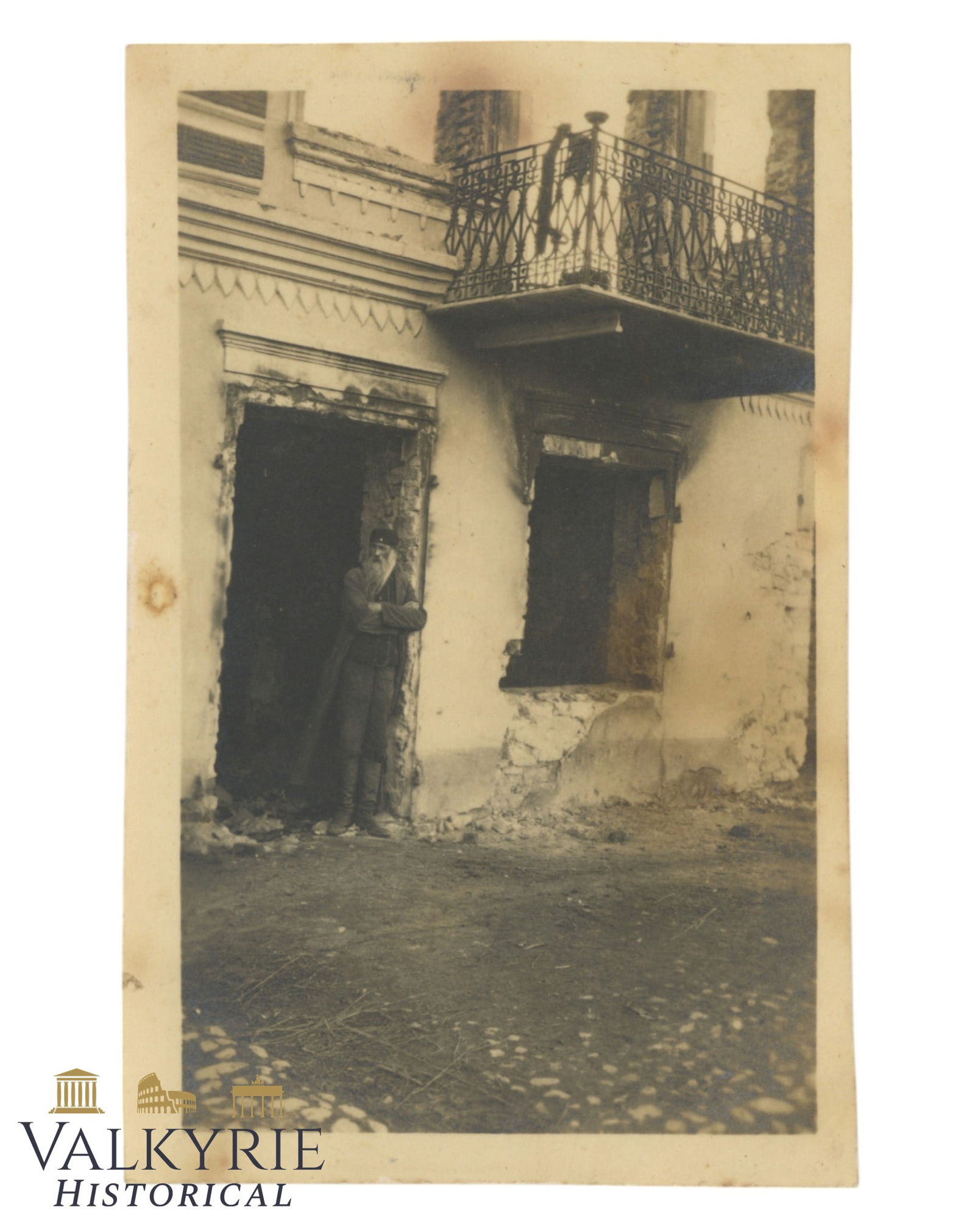 III Reich Period Photo Showing an Elderly Polish Jew Posing in the Gate of His Misrable House (1 of 2)