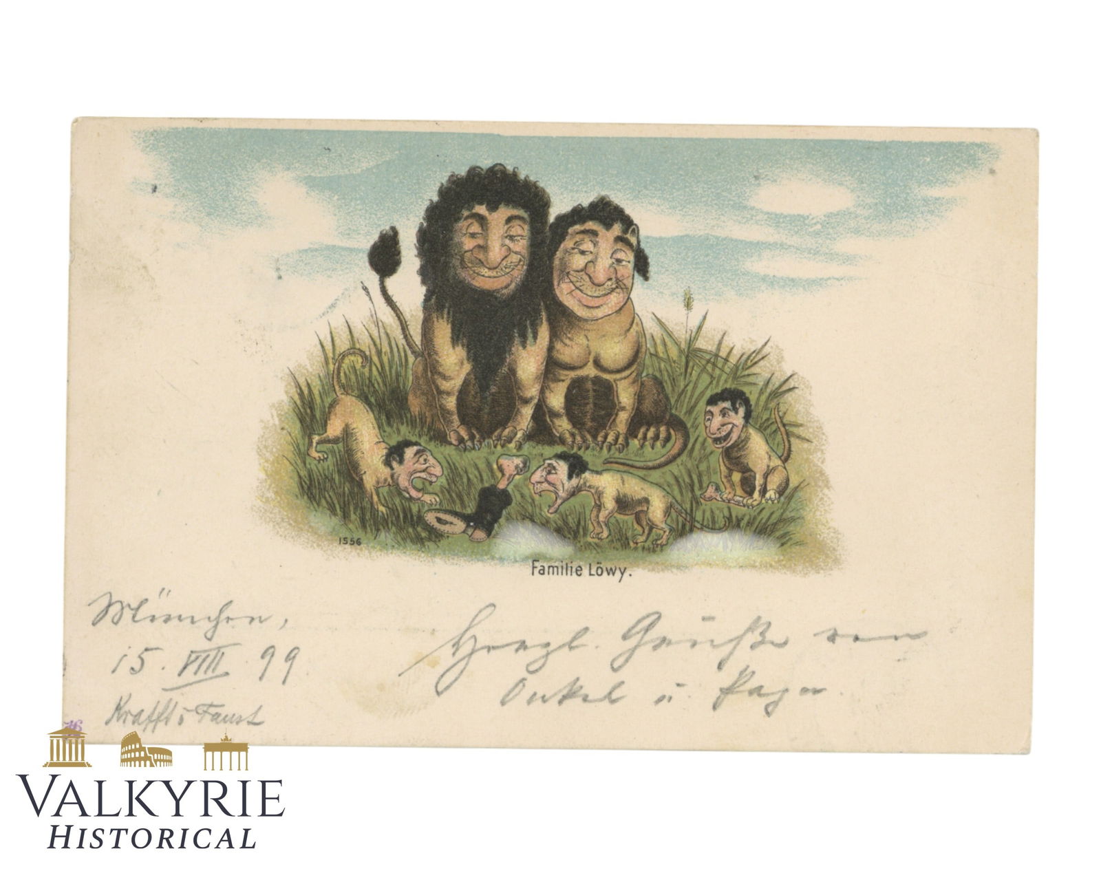 German Anti-Semitic Propaganda Postcard Showing a Jewish "Family of Lions" - XIX Century (1 of 2)