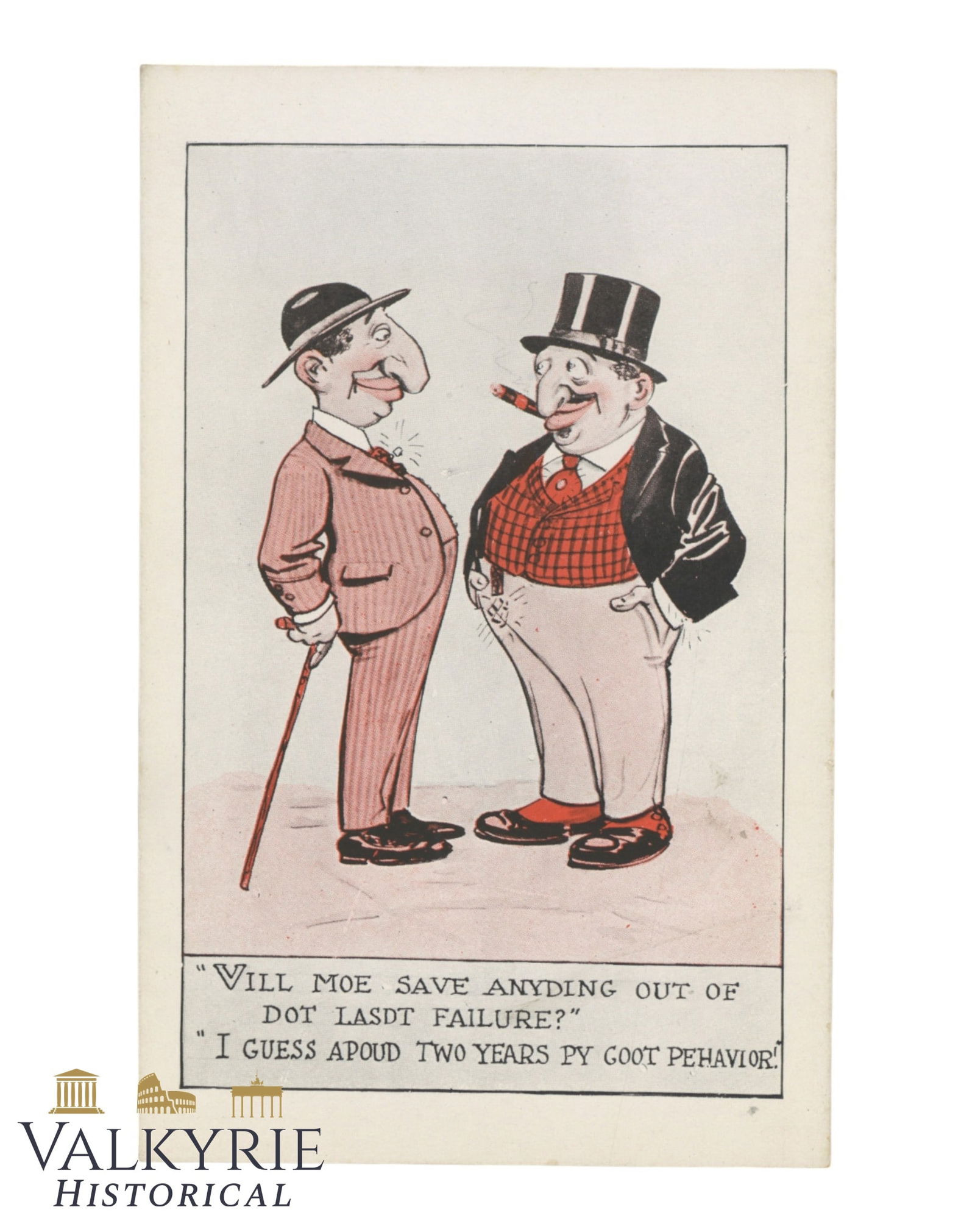 American Anti-Semitic Propaganda Postcard Showing 2 Wealthy Jews Talking About Money - ca. 1909 (1 of 2)