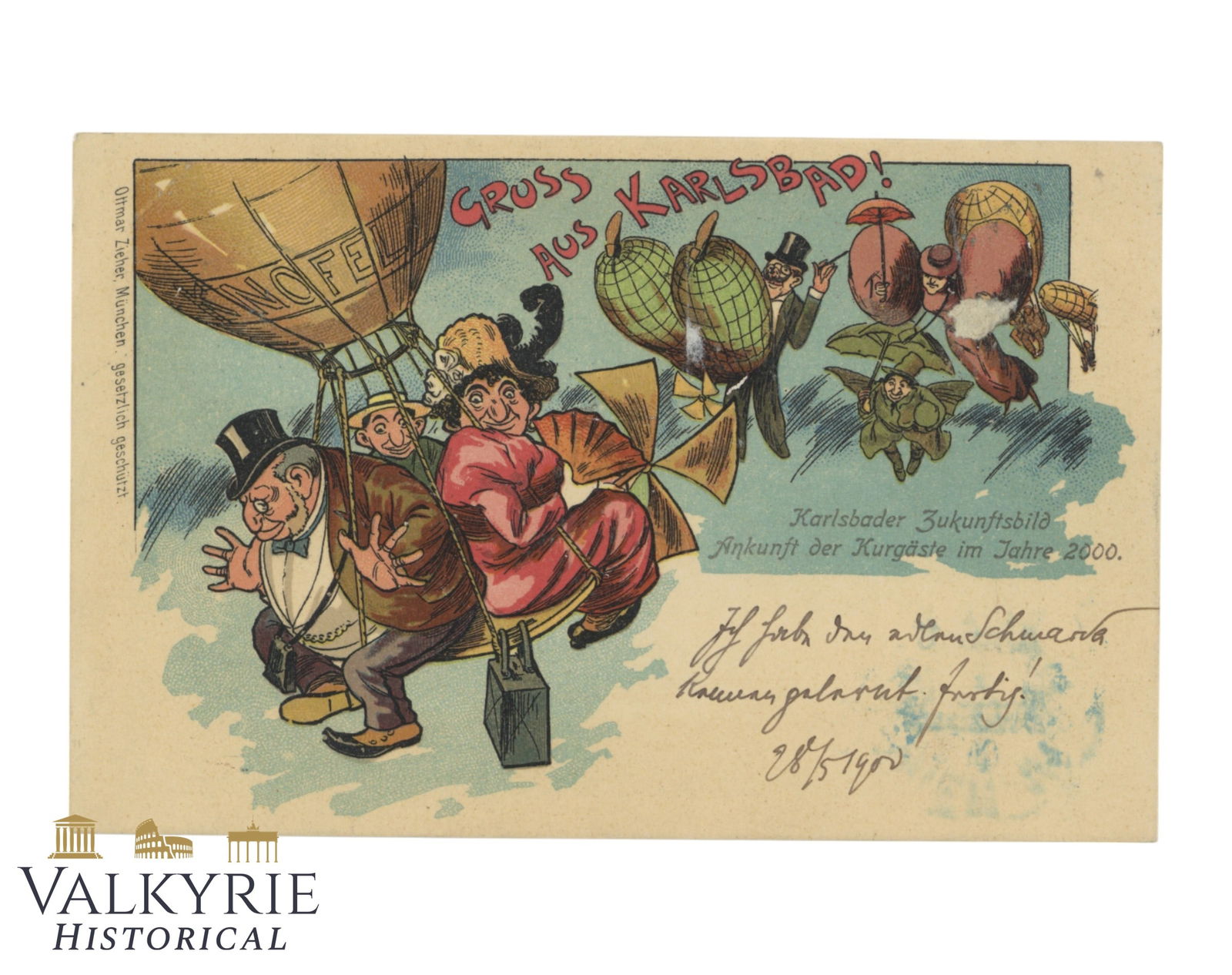 German Anti-Semitic Propaganda Postcard "Salutes From Karlsbad!. Future Photo of Year 2000" - Circ. (1 of 2)