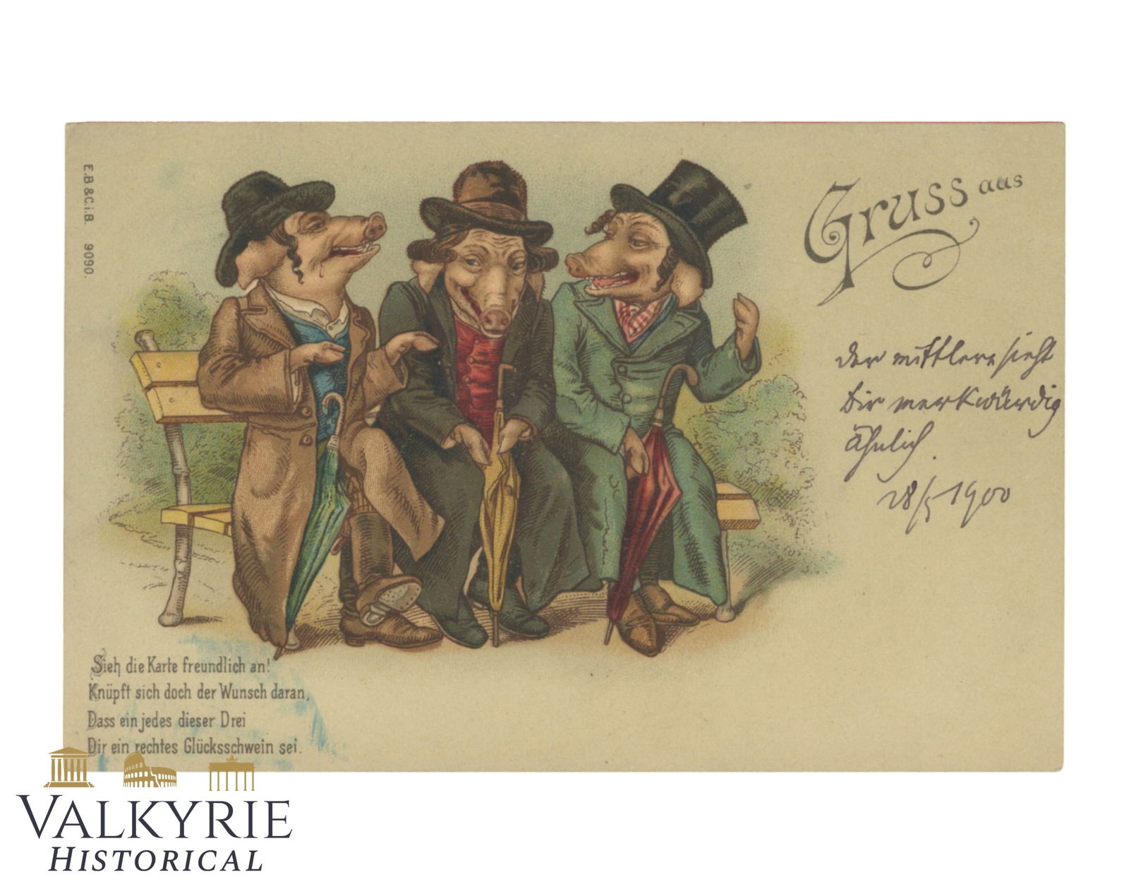 German Anti-Semitic Propaganda Postcard "Salutes From Karlsbad!" - Jews Represented as Pigs (1 of 2)