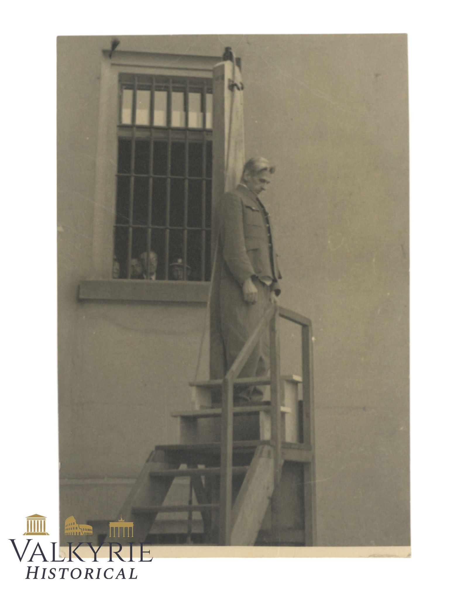 Post-war Propaganda Photo of the Execution of SS Obergruppenfuhrer Karl Hermann Frank: Post-war Propaganda Photo of the Execution of SS Obergruppenfuhrer Karl Hermann Frank in 1946 in Prague. Photo shows the exact moment before the execution in the gallows. Frank was the Reichsprotektor