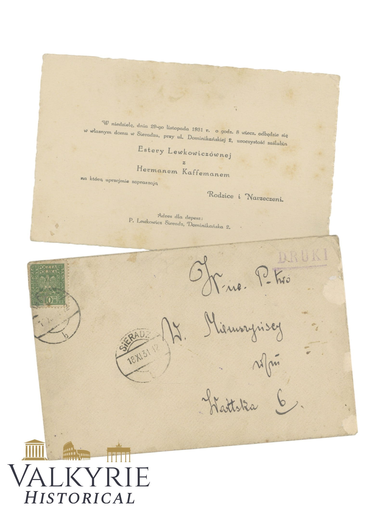 Wedding Invitation Card Sent in Poland With Envelope - Jewish Couple - Year 1931 (1 of 5)