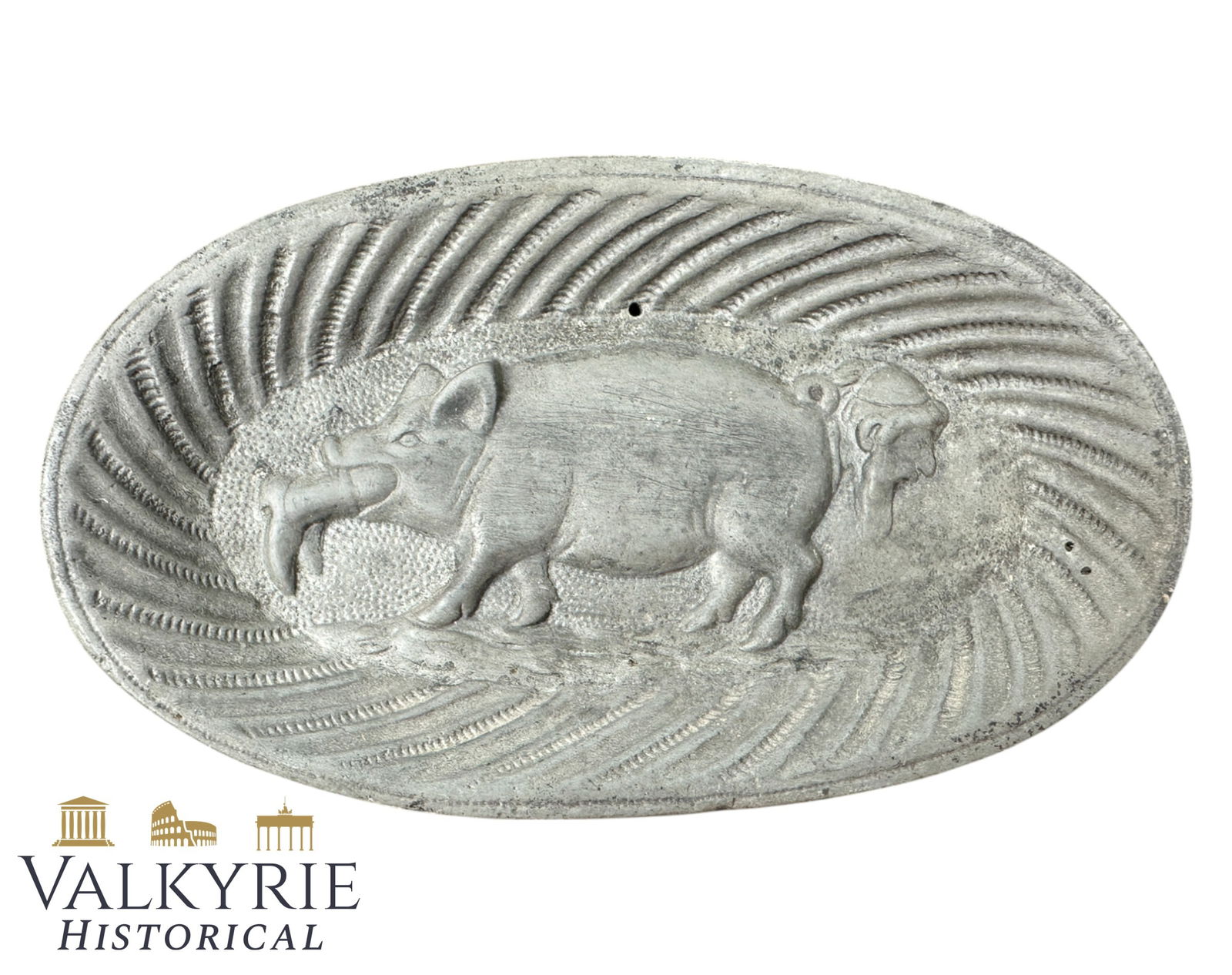 German Anti-Semitic Ashtray or Deco-Tray With Relief Representing a Pig Eating and Defecating a Jew (1 of 7)