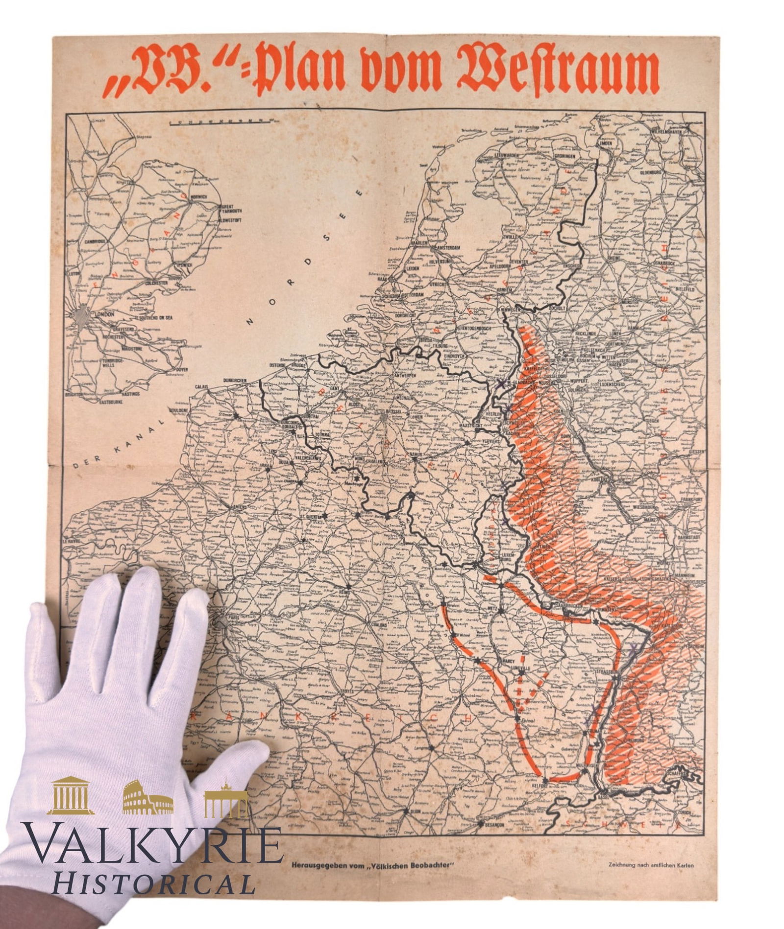 Big Foldable Volkischer Beobachter Tabloid's Map for the West Europe: Big Foldable Volkischer Beobachter Tabloid's Map for the West Europe. Good condition. Size: 56x42cm All items for this auction will be shipping from Europe. Shipping cost $25 it doesn't matter how man