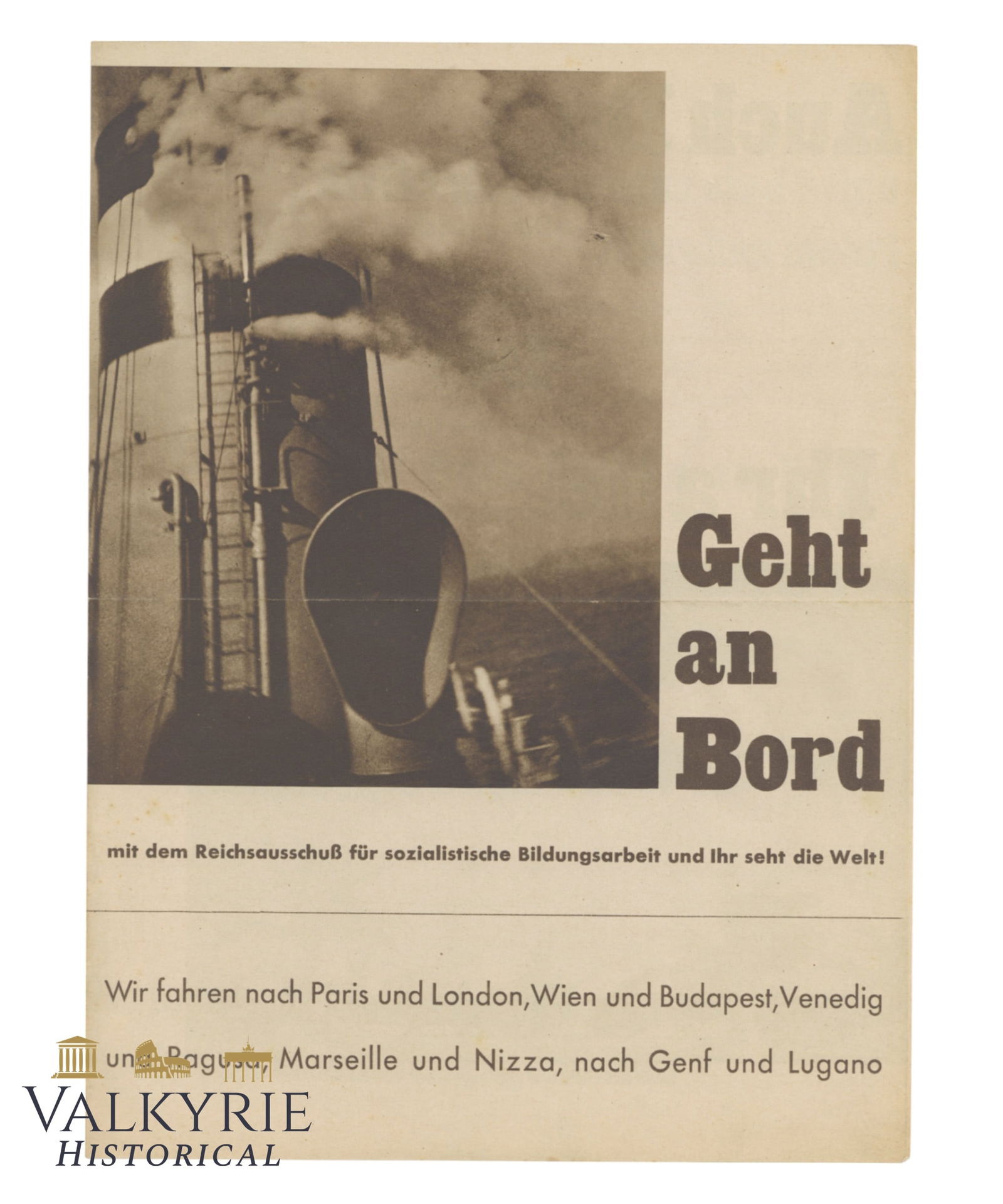 Travel Advertising Leaflet "Go Aboard With The Reich Committee For Socialist Educational Work!" (1 of 4)