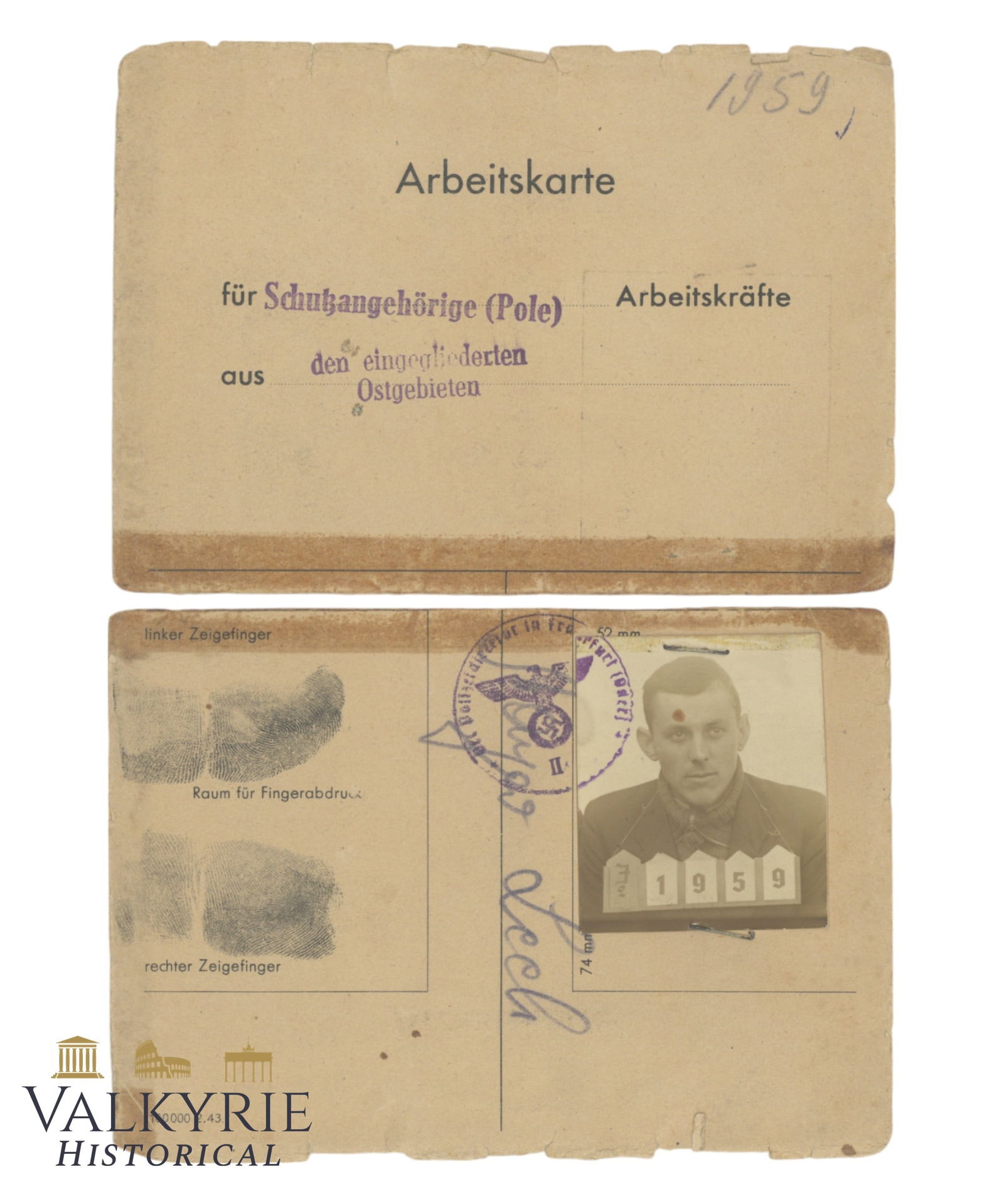 Working Card Issued in 1943 to a Polish Forced Labourer From Posen (1 of 5)