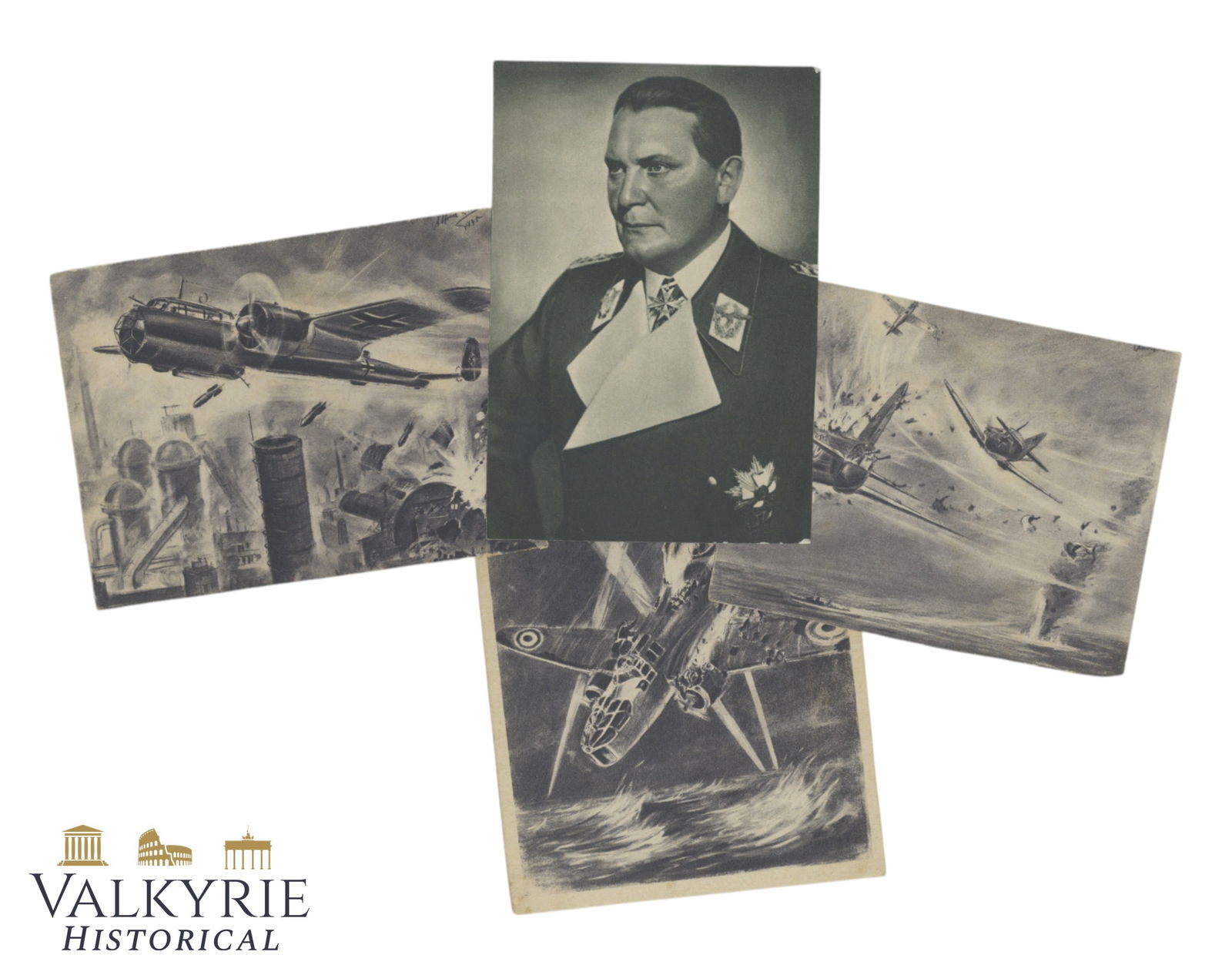 Set of 4 Non-circulated Propaganda Postcard With Luftwaffe Artworks (1 of 9)