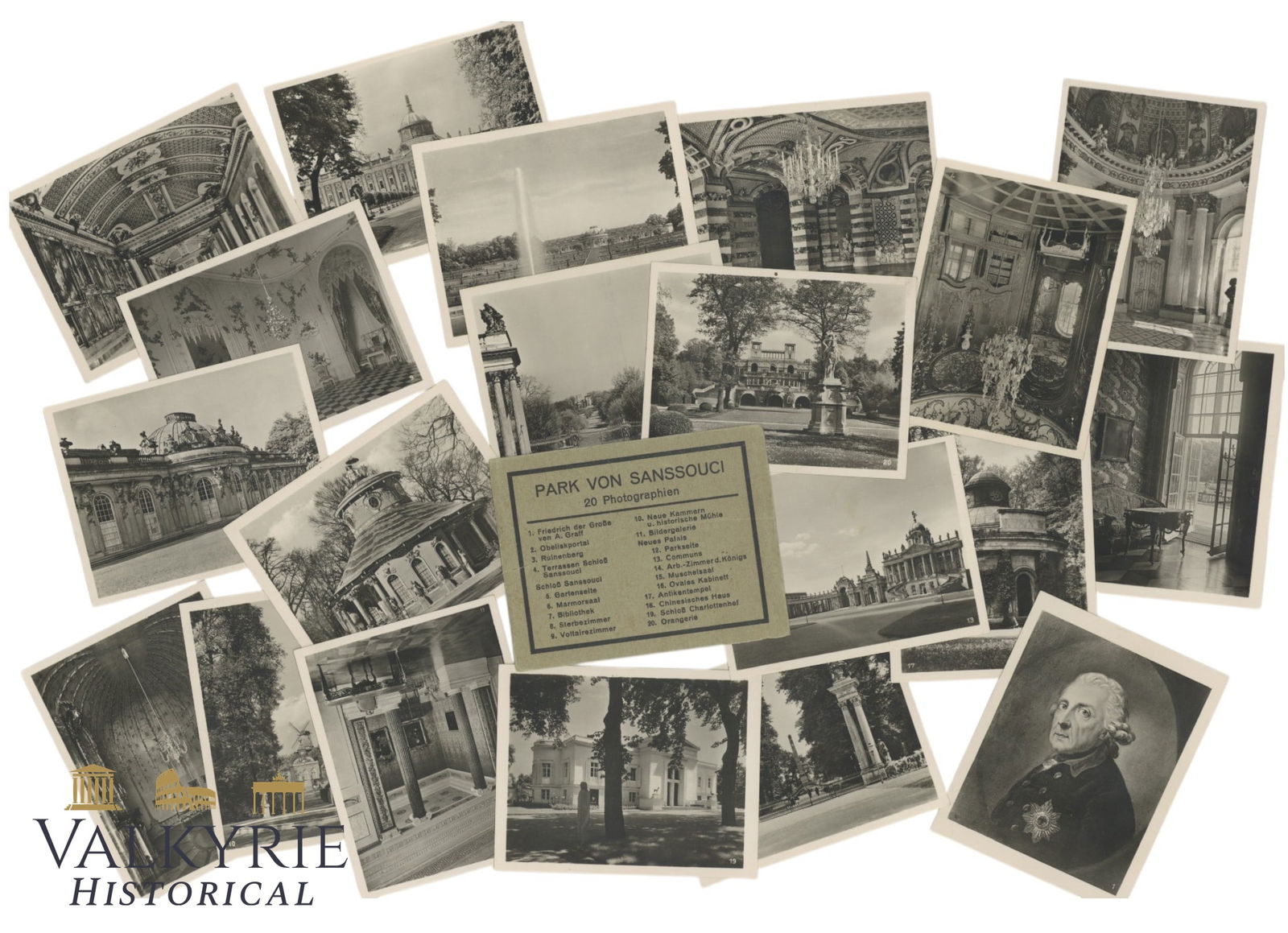 Souvenir 20 Photo Collection of the German Frederick the Great Period "Sanssouci Park" in Potsdam: Souvenir 20 Photo Collection of the German Frederick the Great Period "Sanssouci Park" in Potsdam. Photos of the monumental gardens, palace and Frederick's portrait himself. Size: 9,5x7cm All items fo