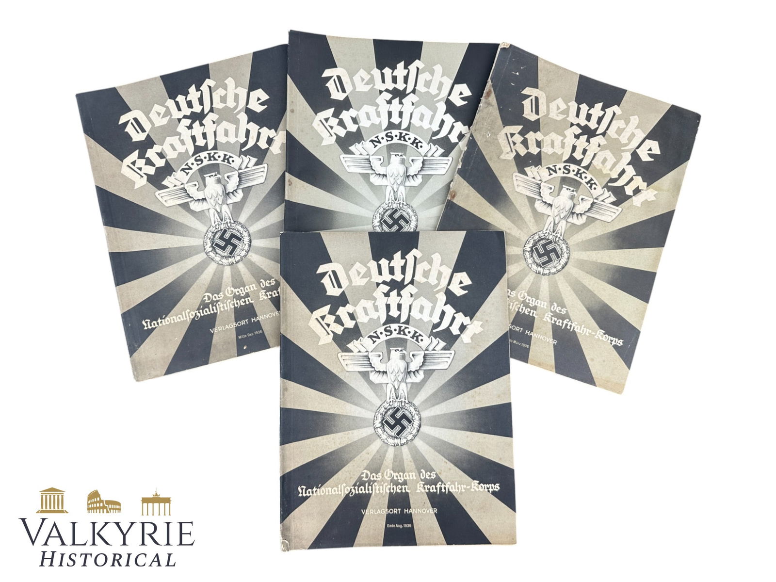 Set of 4 Numbers of 1936 of the NSKK Official Magazines "Deutsche Kraftfahrt": Set of 4 Numbers of 1936 of the NSKK (National Socialist Motor Corps) Official Magazines "Deutsche Kraftfahrt". Very illustrated. In very good condition.All items for this auction will be shipping fro