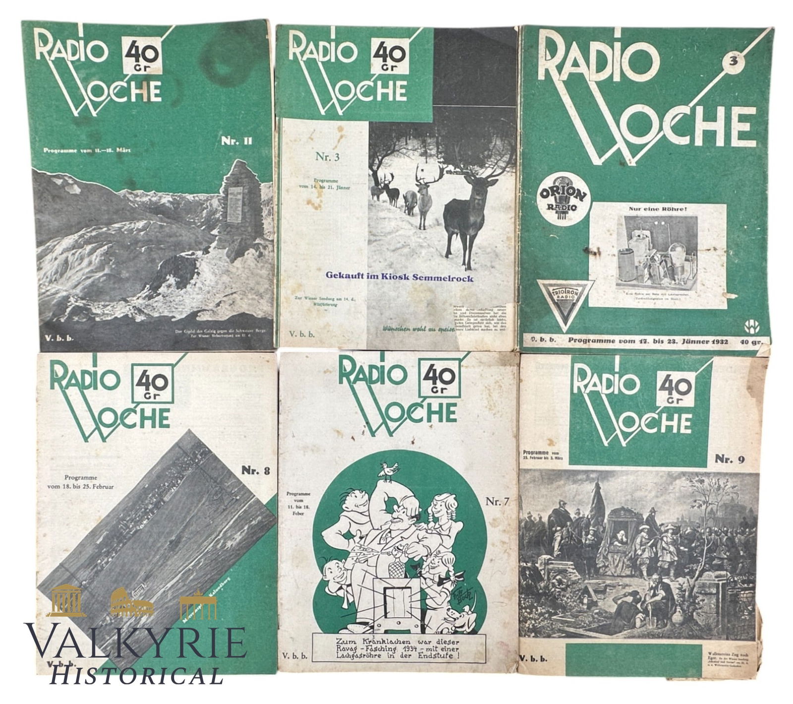 Set of 6 German Magazines of the "Radio Woche 40 Gr" - German Radio Program Magazine: Set of 6 German Magazines of the "Radio Woche 40 Gr" - German Radio Program Magazine. All items for this auction will be shipping from Europe. Shipping cost $25 it doesn't matter how many items you wi