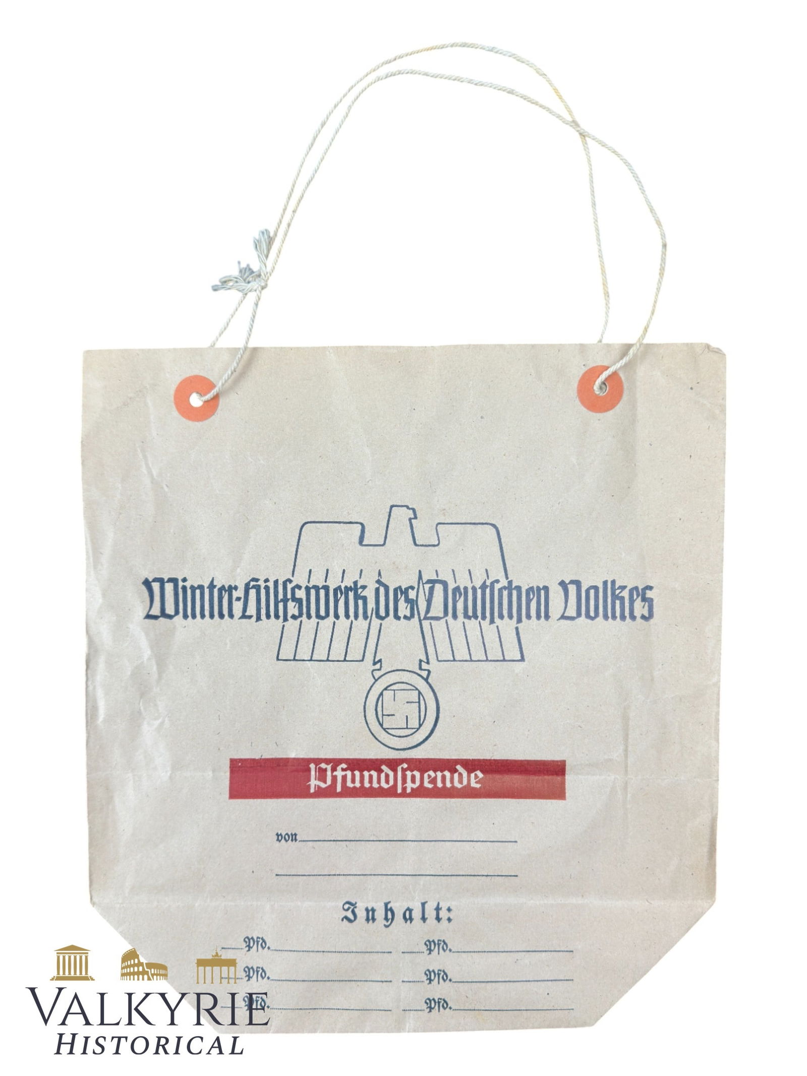 German III Reich Period Donation Paper Bag of the Winterhilfswerk WHW - 1 Pound Weight Donation: German III Reich Period Donation Paper Bag of the Winterhilfswerk WHW - 1 Pound Weight Donation. From Gau Wuerttemberg-Hohenzollern. RARE .All items for this auction will be shipping from Europe. Ship