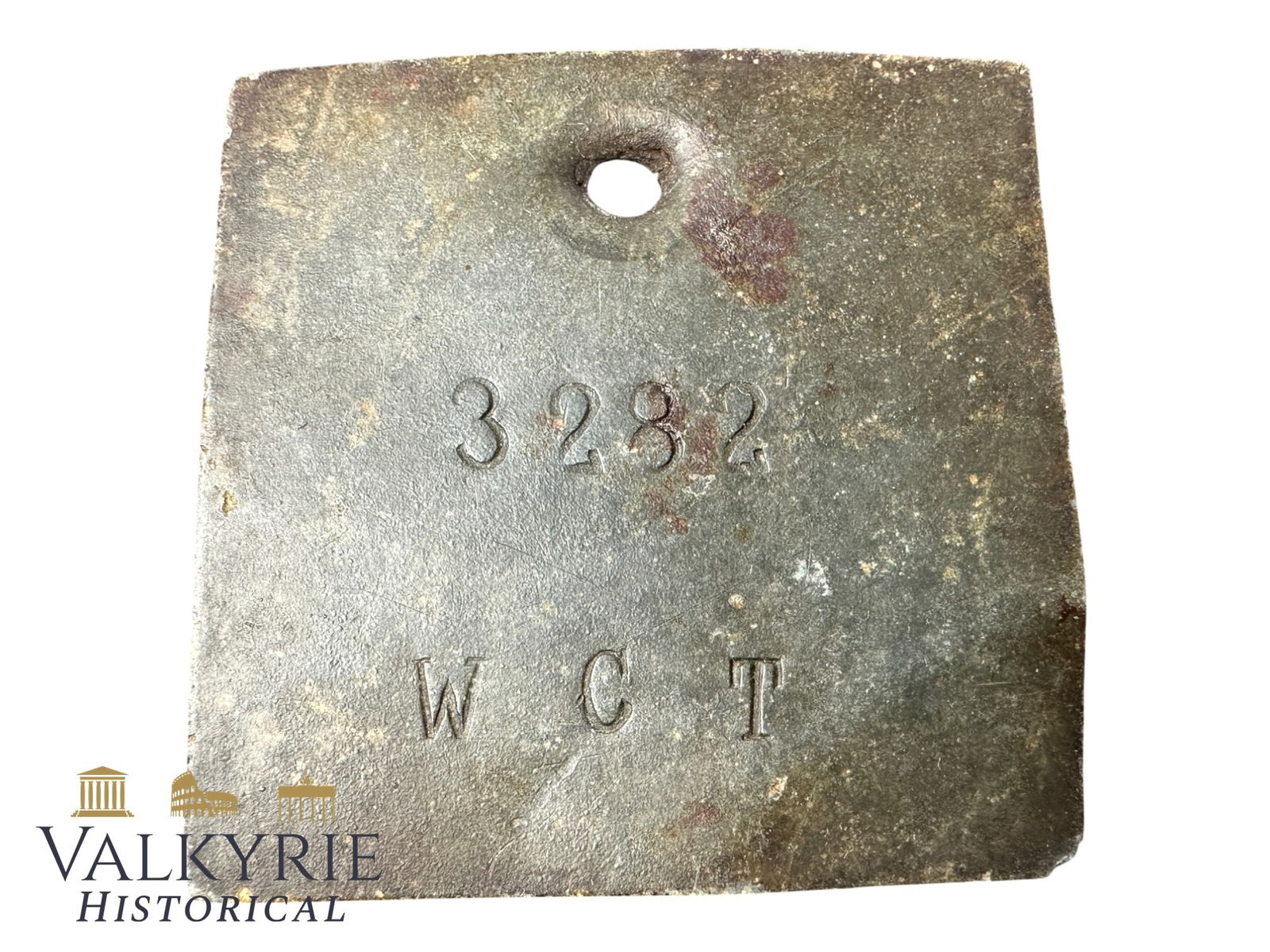 Very Rare Jewish Forced-Labor Identification Plate – W.C.T. (Walter Caspar Többens) from Ghetto !: Rare WWII Jewish Forced-Labor Identification Plate – W.C.T. (Walter Caspar Többens)A rare metal identification plate bearing the stamped initials W.C.T. and an individual serial number. The plate i