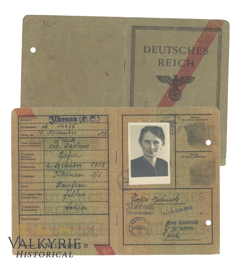 Kennkarte Issued in 1944 to a German Woman From Ilkenan in Oberschlessien (1 of 3)