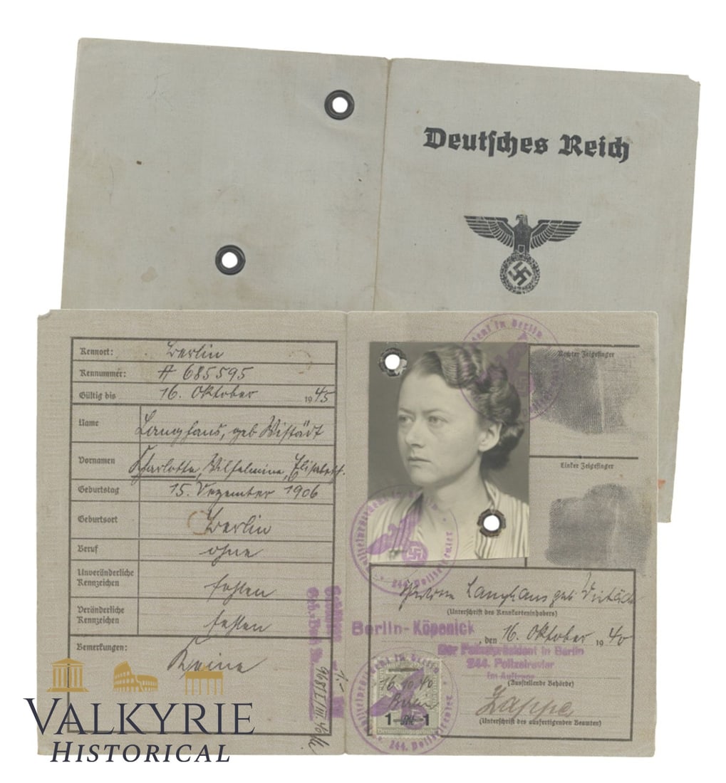 Kennkarte Issued in 1940 to a German Woman From Berlin (1 of 3)