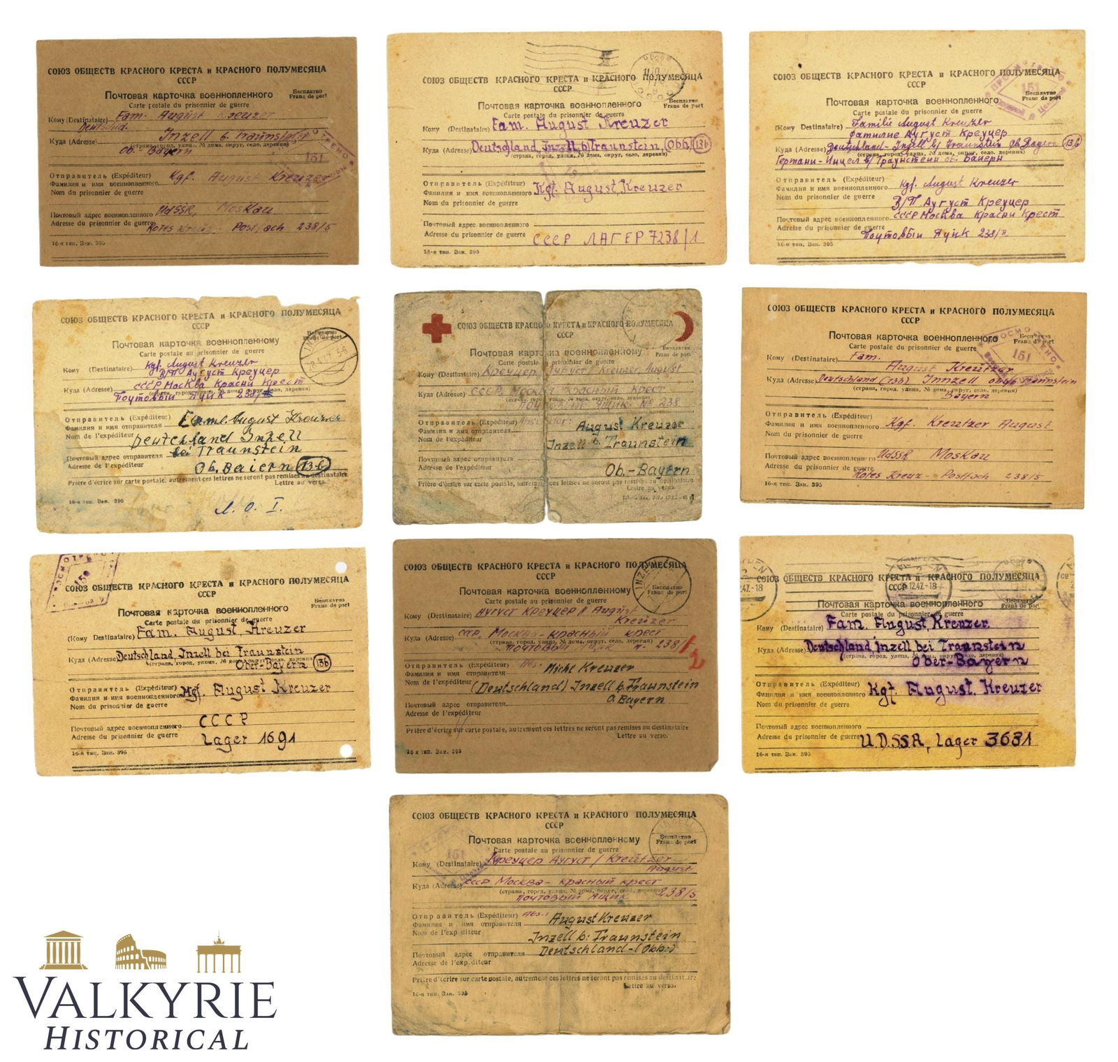 A collection of original Soviet Red Cross and Red Crescent prisoner-of-war postcards, dating from Wo (1 of 14)