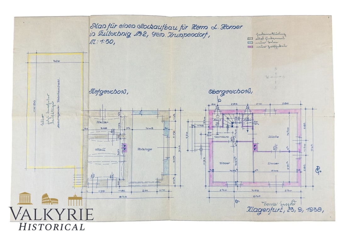 Hand Drown III Period Blueprint of The Construction of a 2 Plant Building For Company in Klagensfurt (1 of 14)