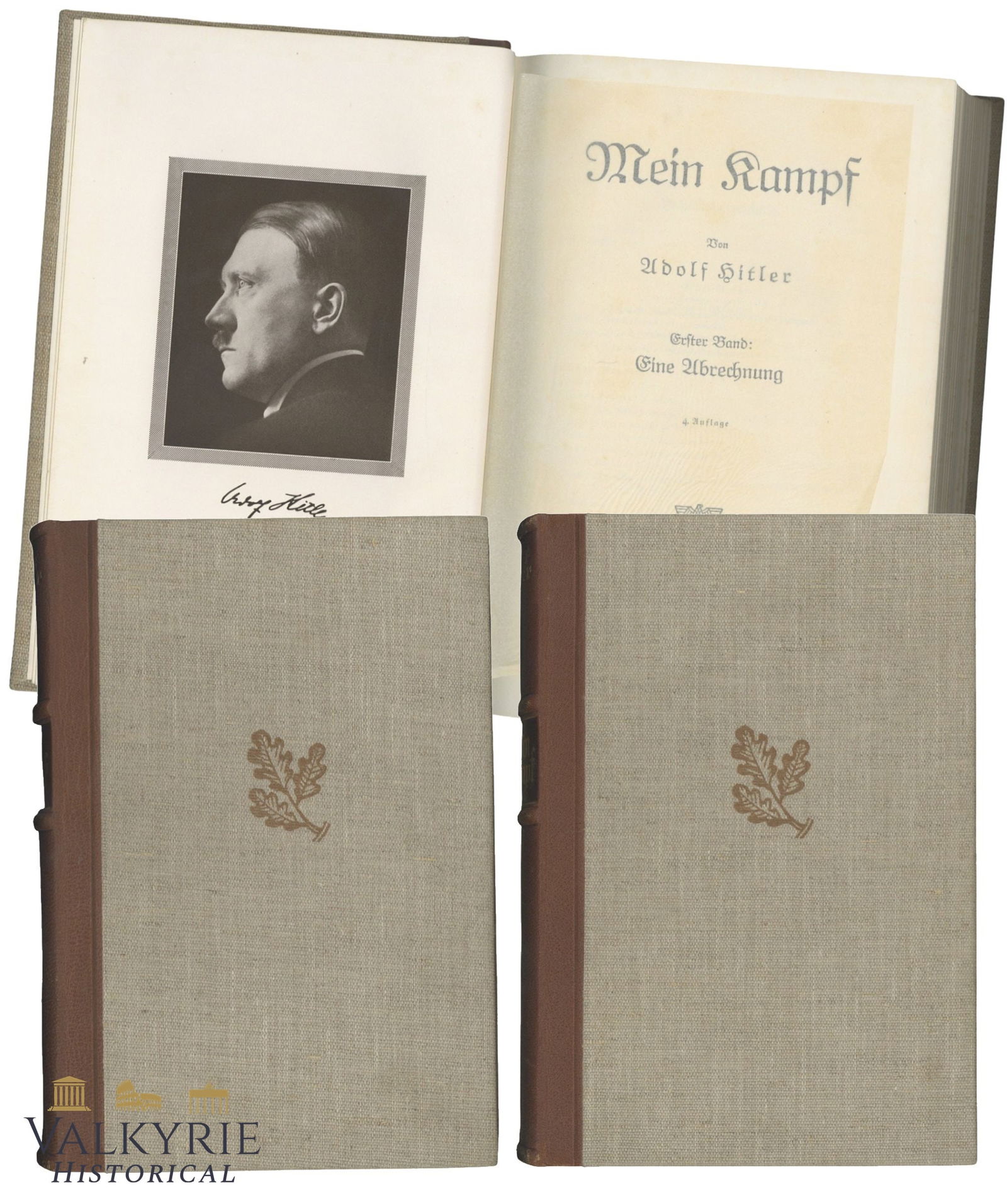 Rare Dedicated Edition of Adolf Hitler's "Mein Kampf" to a NSDAP Member For His WHW Collaboration: Rare Dedicated Edition of Adolf Hitler's "Mein Kampf" to a NSDAP Member For His WHW Collaboration. Dedicatory made with gothic letter done in 1940 in the city of Hagen and signed by the Gauamtsleiter.