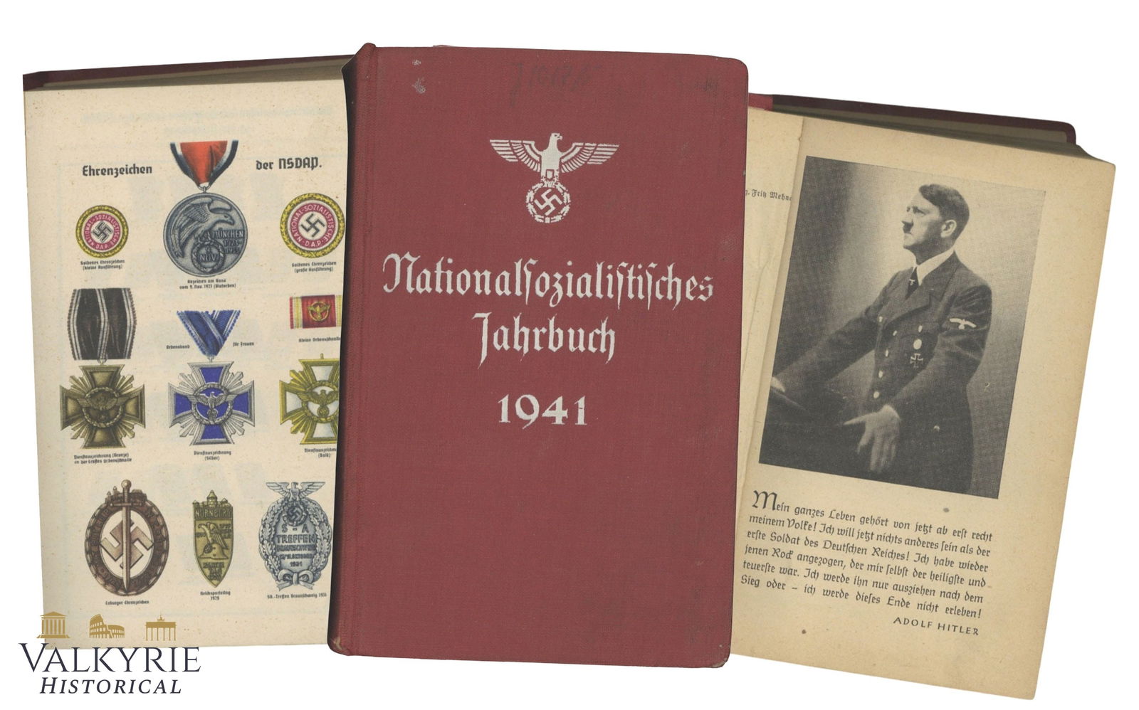 Organisation Book of the NSDAP - Year 1941 Edition: Organisation Book of the NSDAP - Year 1941 Edition. Very illustrated book with plenty of colour sheets depicting party member uniforms with different ranks, also medals, emblems, banners, armbands, ca