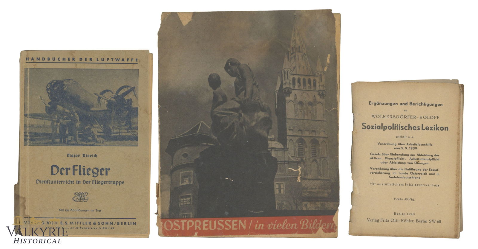 Set of 3 German Books of the III Reich Period: Set of 3 German Books of the III Reich Period. 1. Title "The Aviator. Service Instruction in the Air Force" by Major Dierich. Textbooks of the Luftwaffe. 1941. 248 pages. Soft cover. 2 . Title "East P