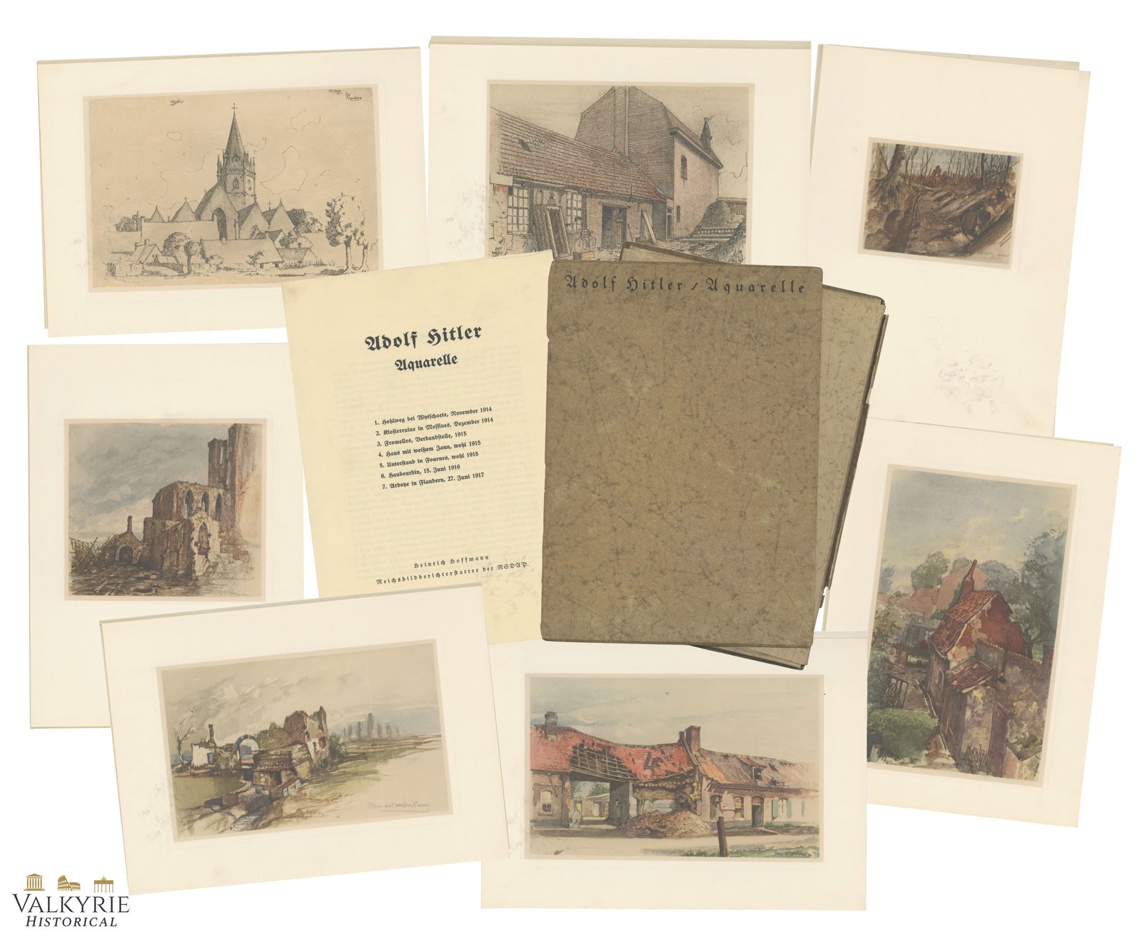 III Reich Period Collection of Reproductions of Adolf Hitler's Watercolours - 7 Prints With Folder (1 of 10)