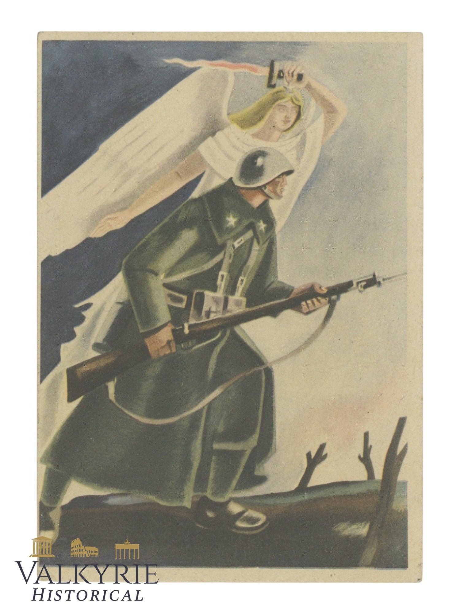 Italian Military Propaganda Field Post Postcard - Circulated With Ink Stamp of the Artillery Reg. (1 of 2)