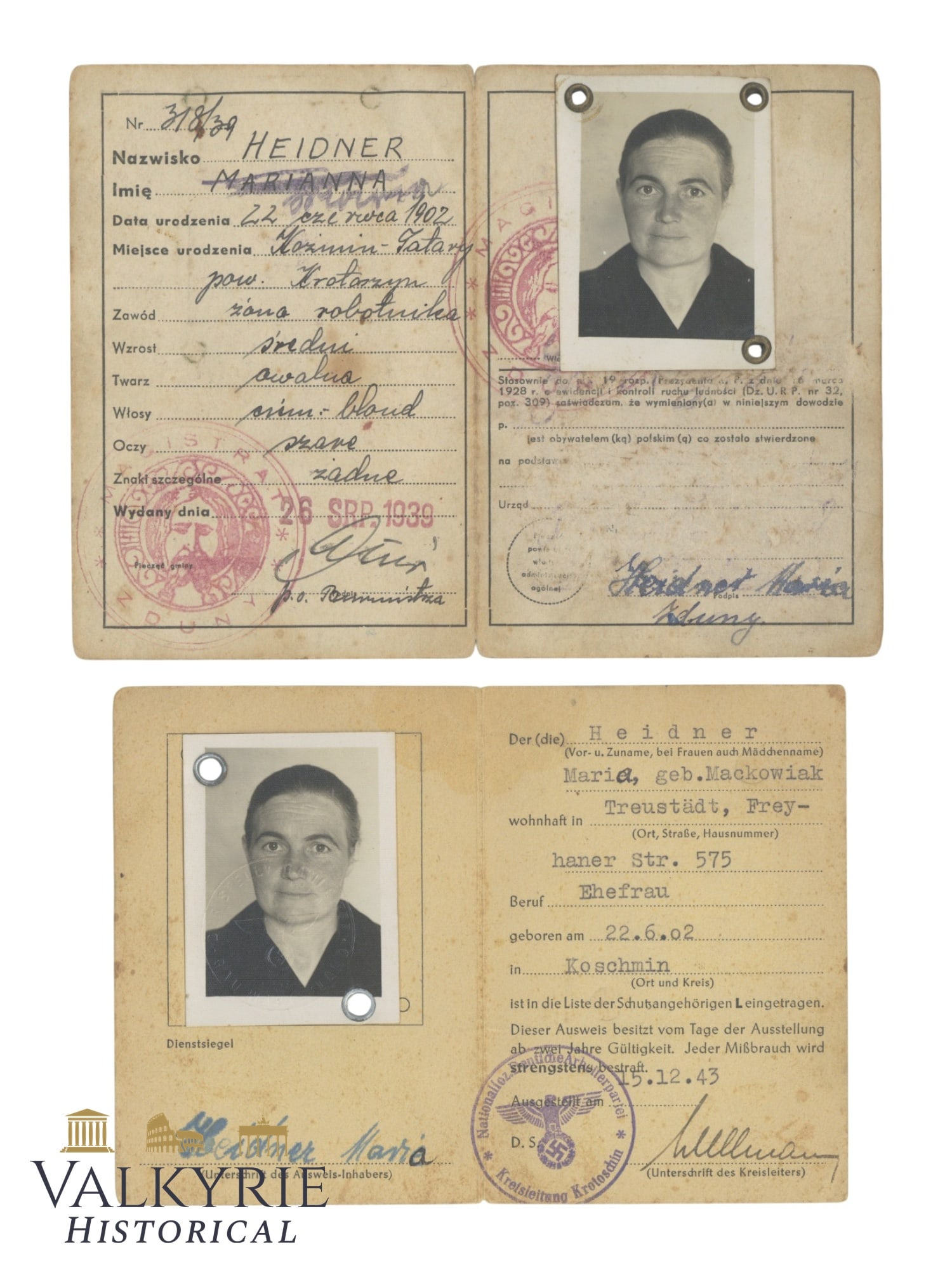 Polish Identity Card and German Ausweis to a Polish Woman From the Wartheland (1 of 5)