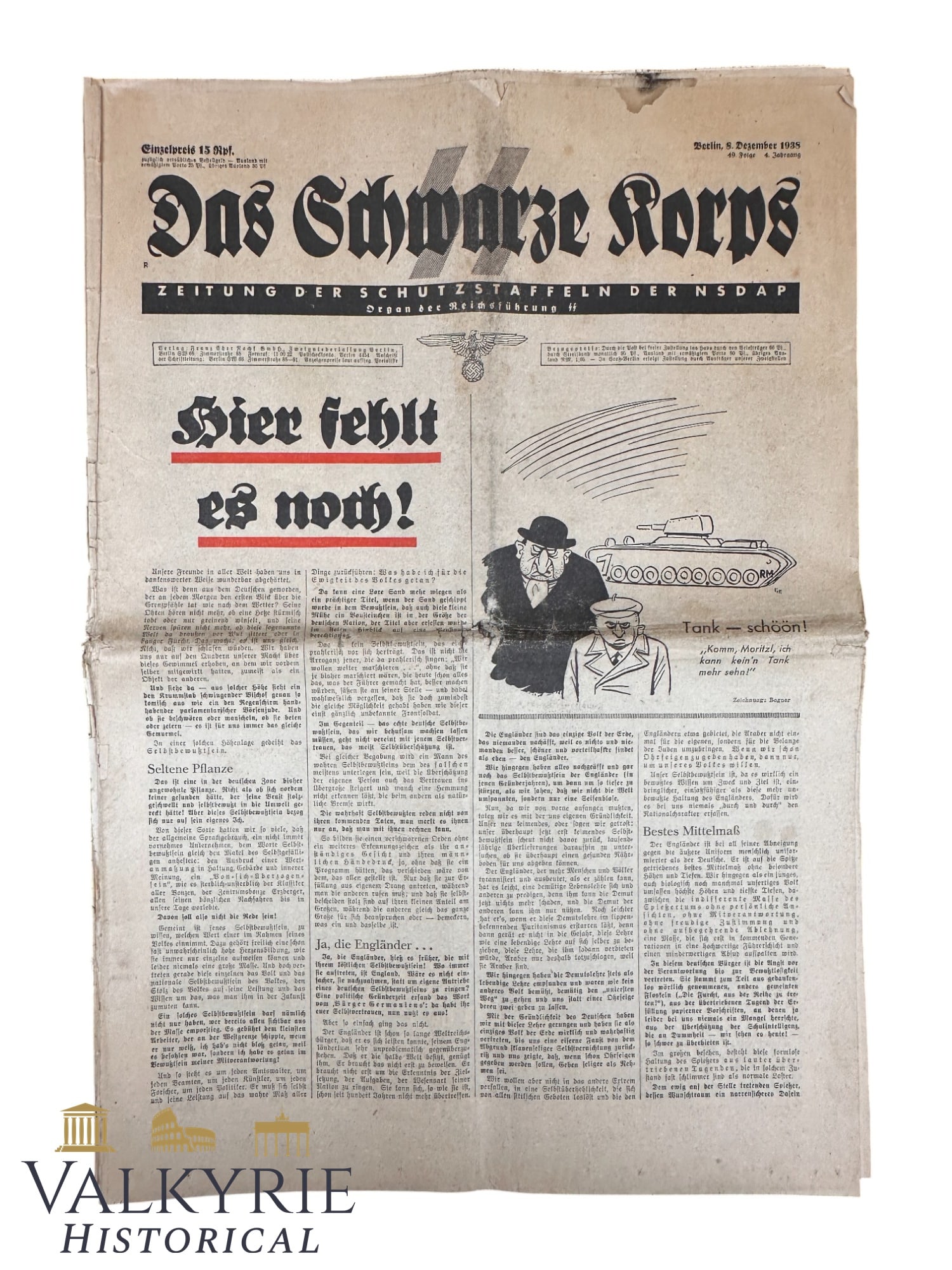 Number of the Official SS Organ "Das Schwarze Korps" - Nr. 49 - Year 1938 - Interesting Collage (1 of 10)