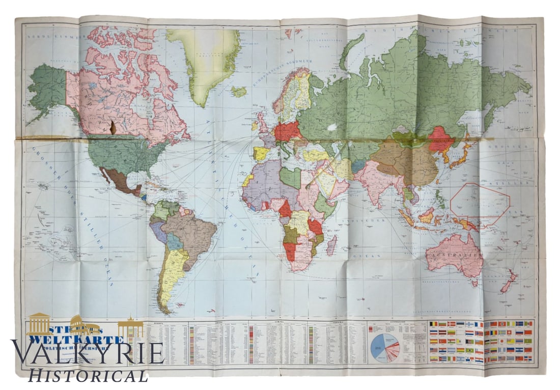 German III Reich Period Foldable World Political Map - Manufactured by Georg Stritt & Co. 1942 (1 of 20)
