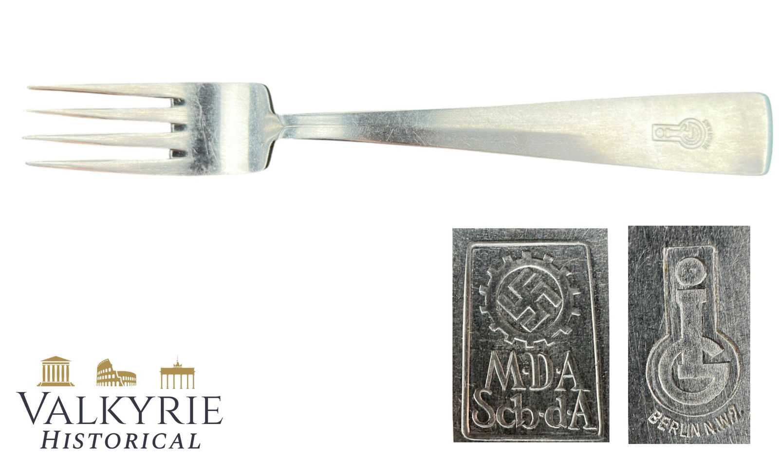 Fork of the IG Farben Canteen For Workers With DAF "Schoenheit der Arbeit" Logo: Fork of the IG Farben Canteen For Workers With DAF "Modell des Amtes - Schoenheit der Arbeit" (Model of the Office - Beauty of Labour Value) Logo. Also with logo of IG Farben German chemical industry