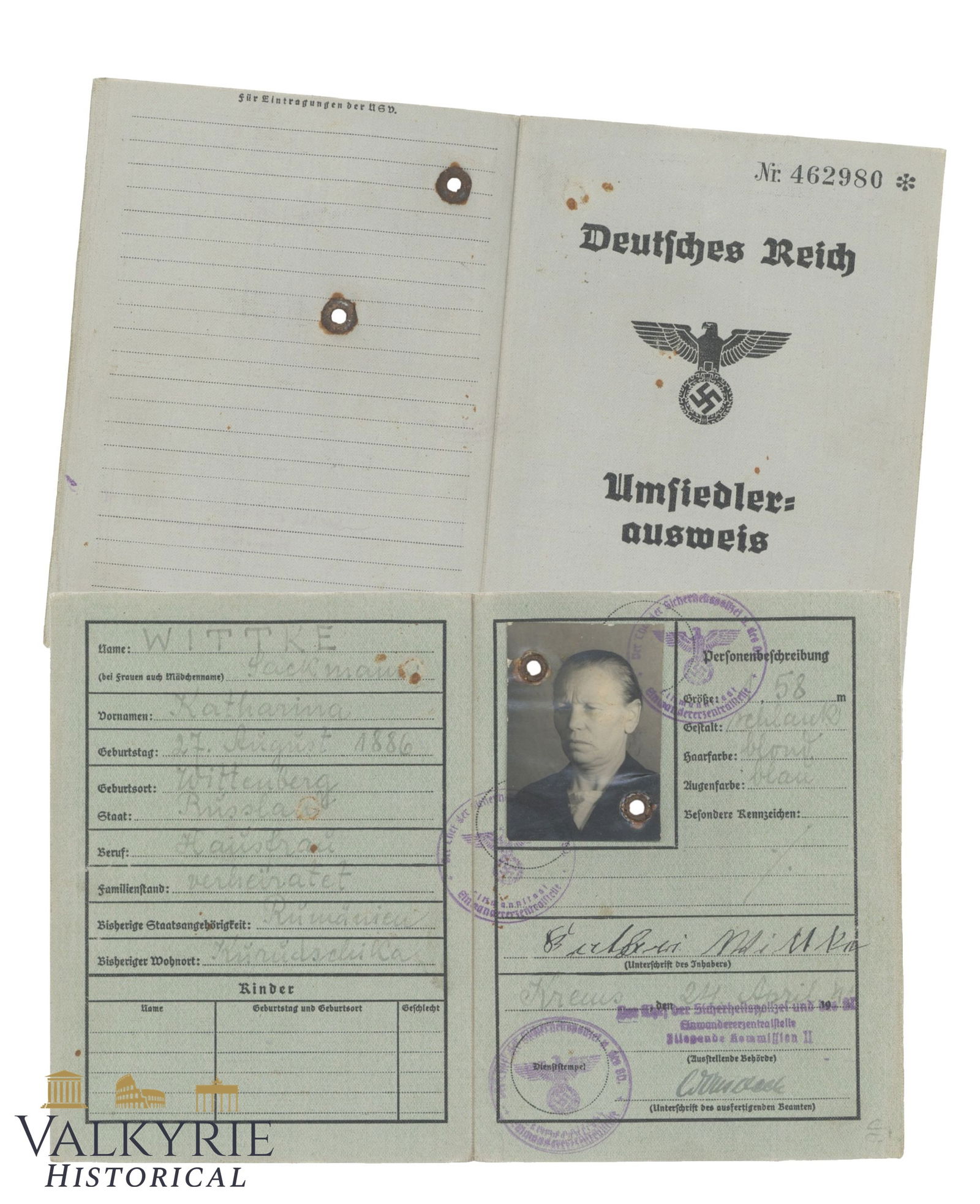 Rare Issue For Resettlers of the German Kennkarte Issued to a Russian Woman in 1943 (1 of 3)