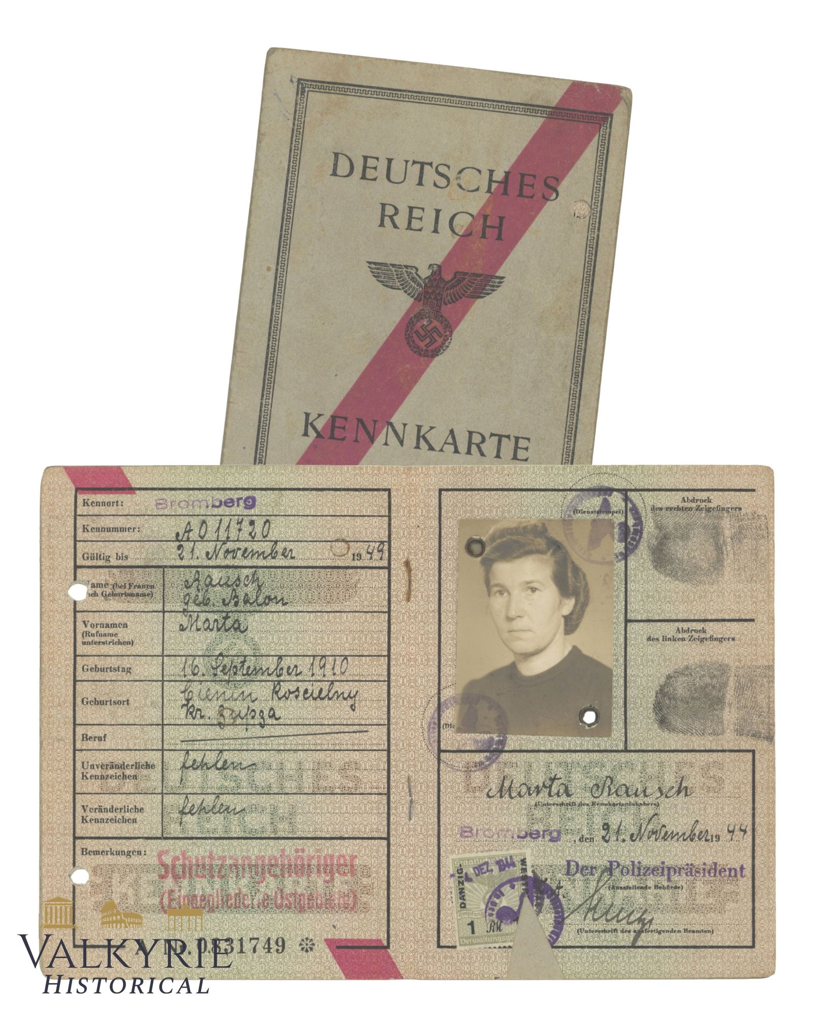 Kennkarte Issued in 1944 to a Polish Woman From Bromberg - Bydgoszcz (1 of 4)