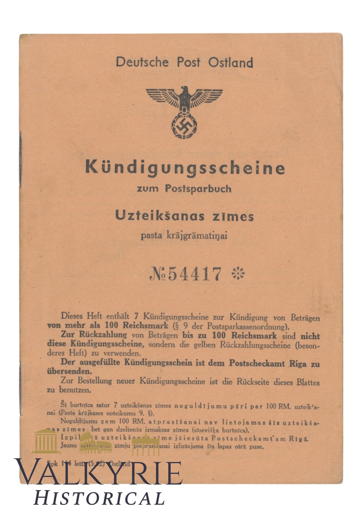 Booklet in German and Latvian "Cancellation Slips For the Postal Savings Book" (1 of 5)
