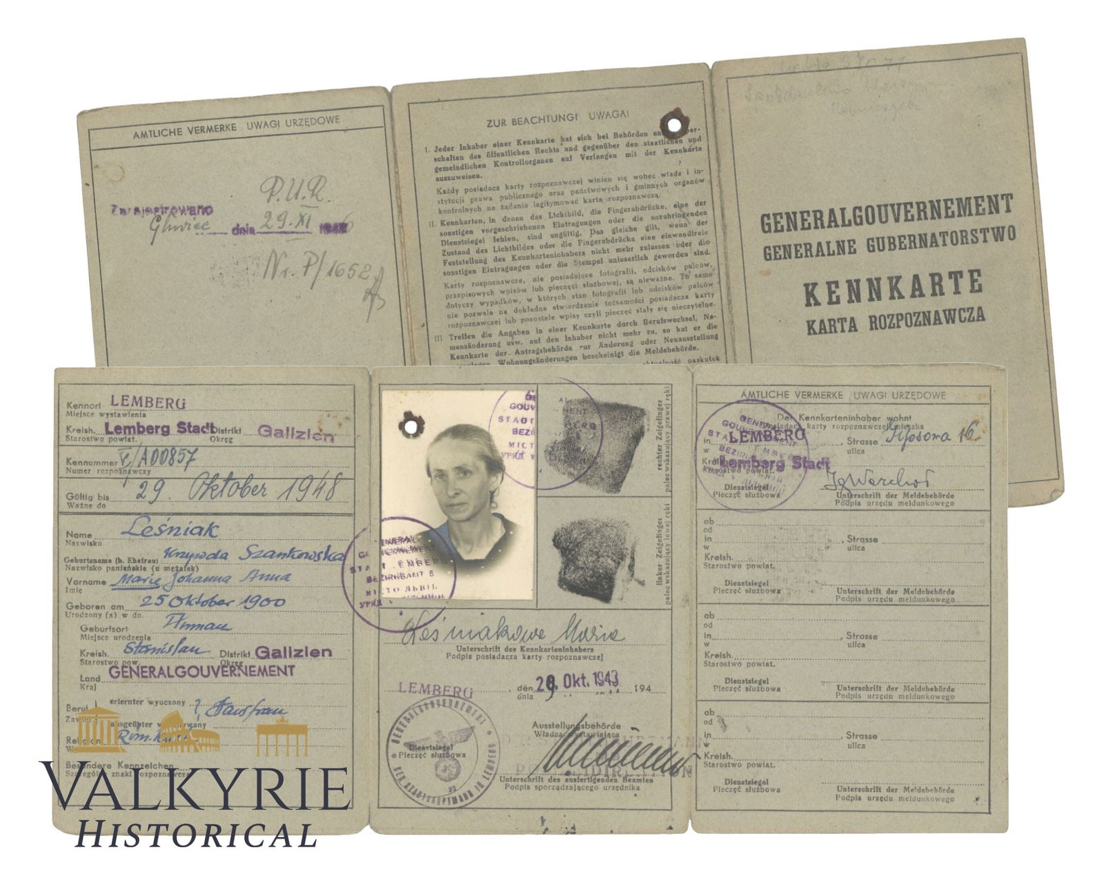Special Version of German Kennkarte for the Generalgouvernement Issued to a Polish (1 of 3)