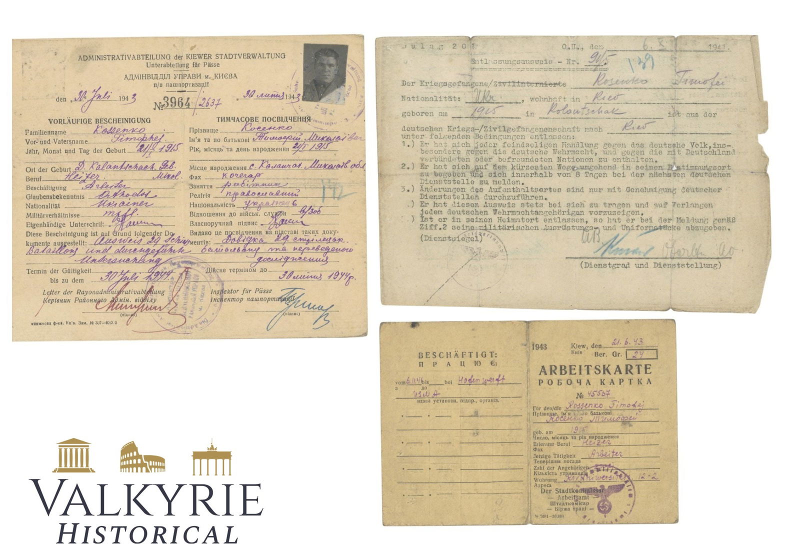 3 Documents to an Ukrainian POW of the Red Army - Work Card - Certificate - Stalag Certificate (1 of 7)