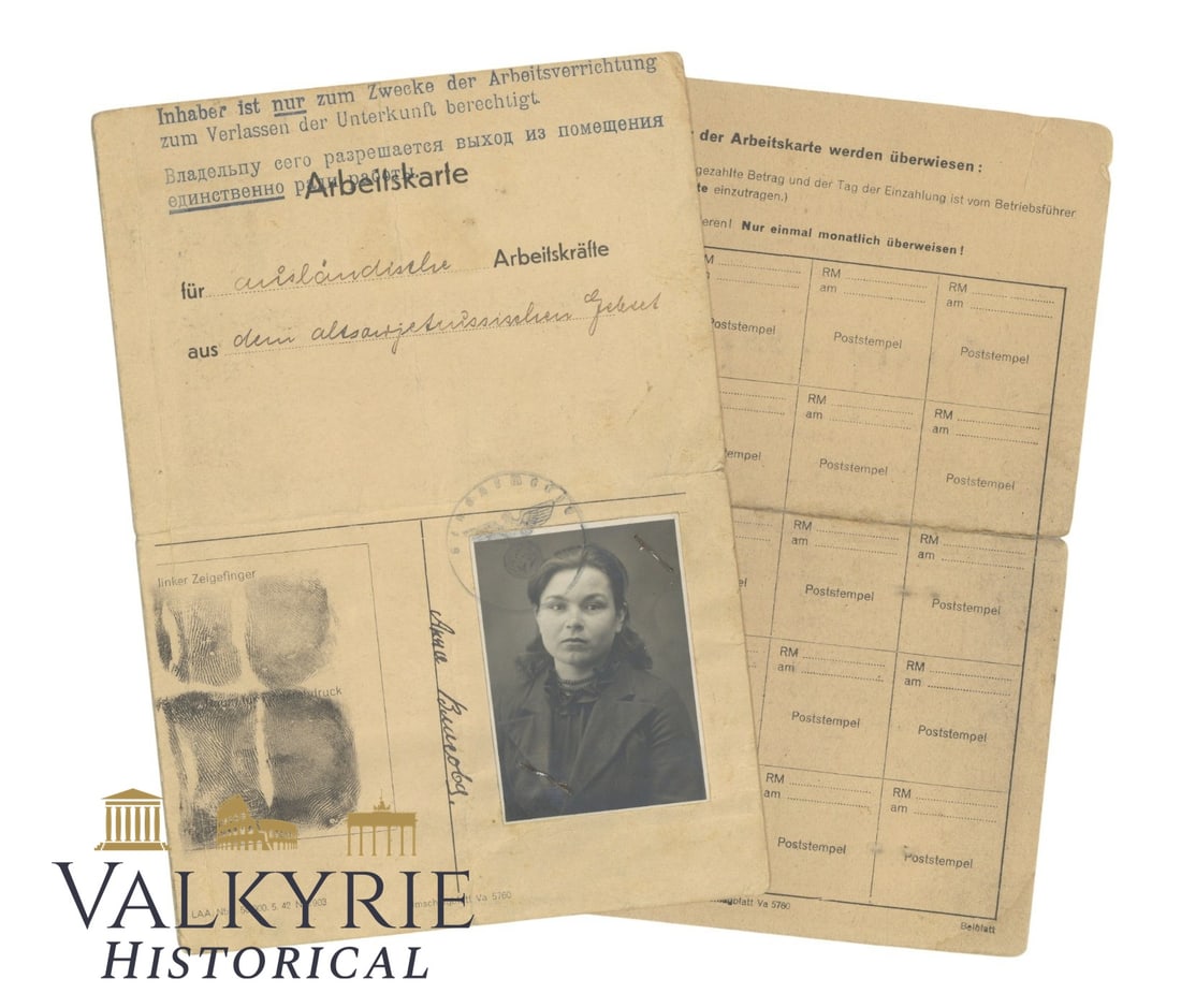 3rd Reich Forced Labor Card - Arbeitskarte dla Ukrainian women (1 of 6)