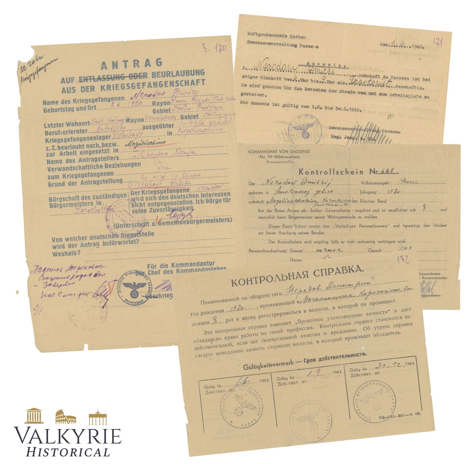 Set of 4 Documents of a Russian Red Army Deserter (1 of 5)