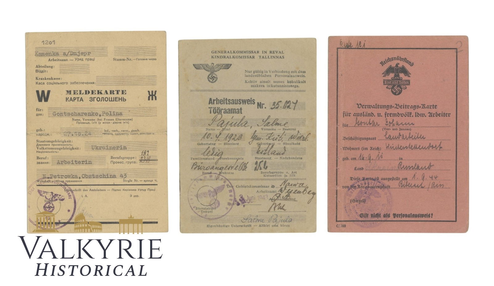 3 German Identification Documents Related to Work and Immigrants From the East (1 of 10)