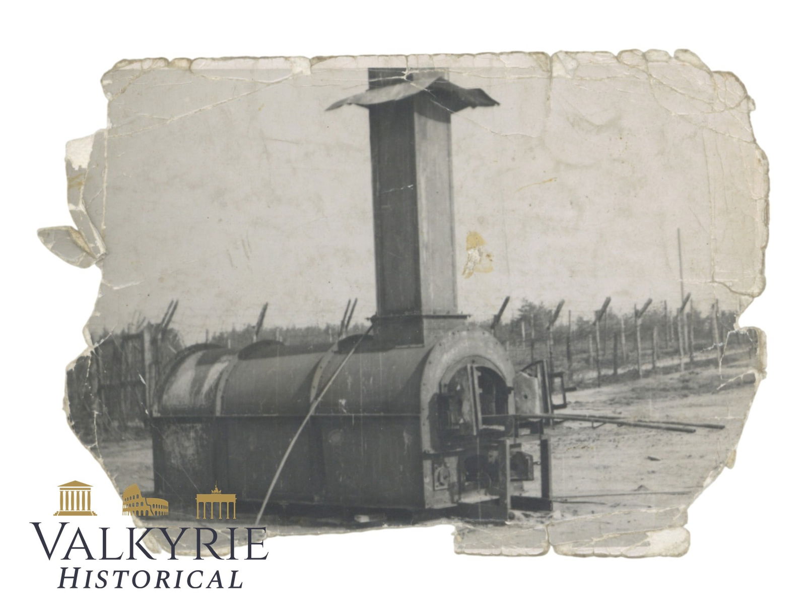 Old Photo Showing the Crematory Oven of the KL Gross-Rosen: Old Photo Showing the Crematory Oven of the KL Gross-Rosen. Photo probably taken just after the liberation of the camp. We can see the fence on the background. The photo is in poor condition on the ed