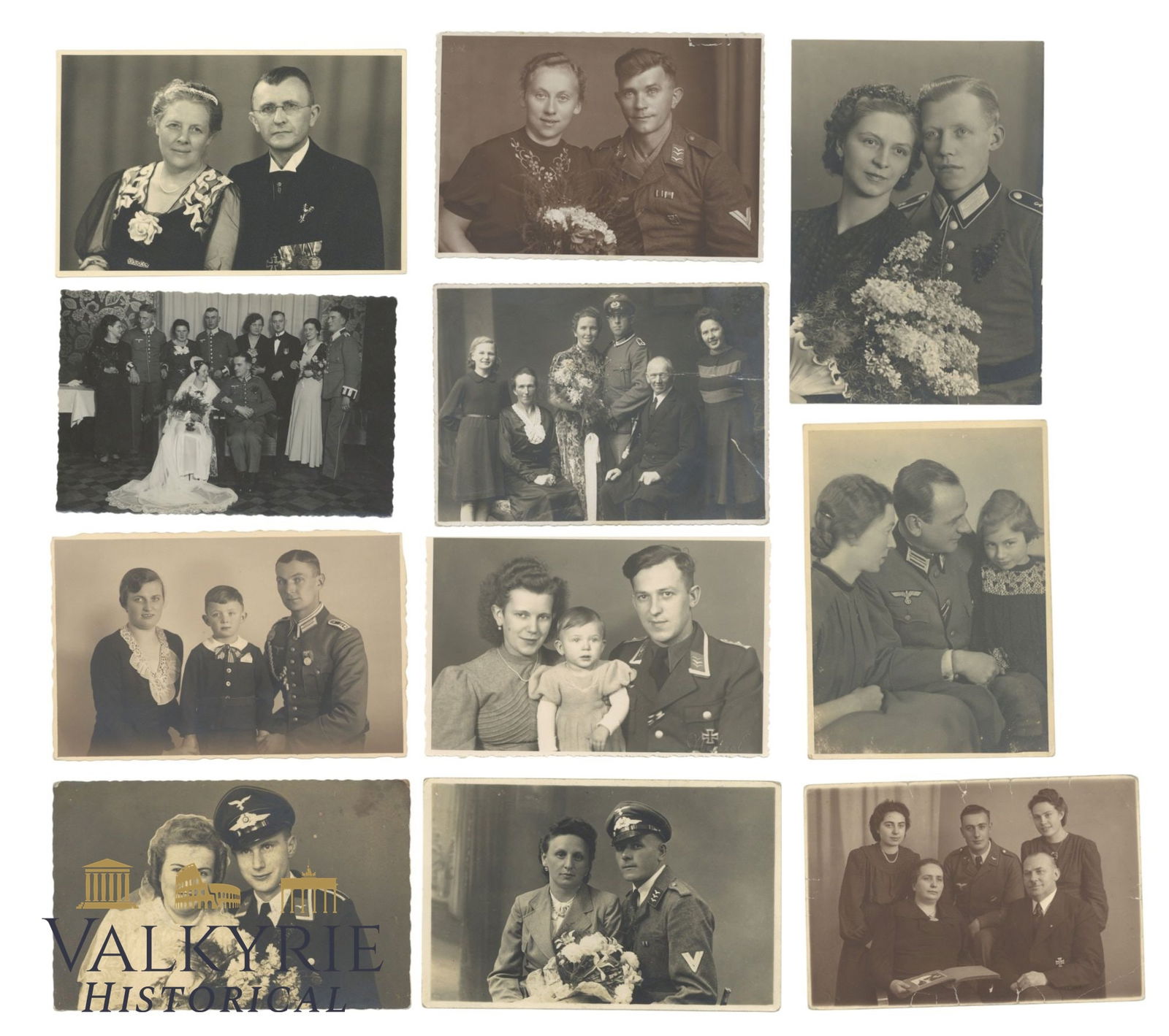 Set of 11 Different German Soldiers' Postcard Size Photos Depicting Couples, Weddings and Families (1 of 3)