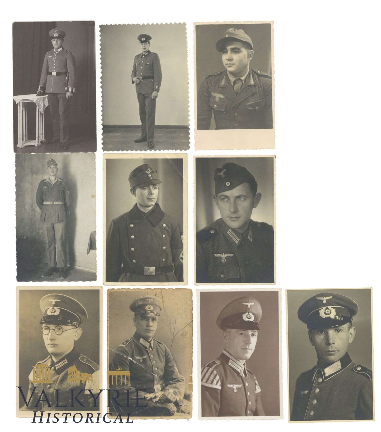 Set of 10 Different German Soldiers' Postcard Size Studio Portraits - Some Written on the Reverse (1 of 2)
