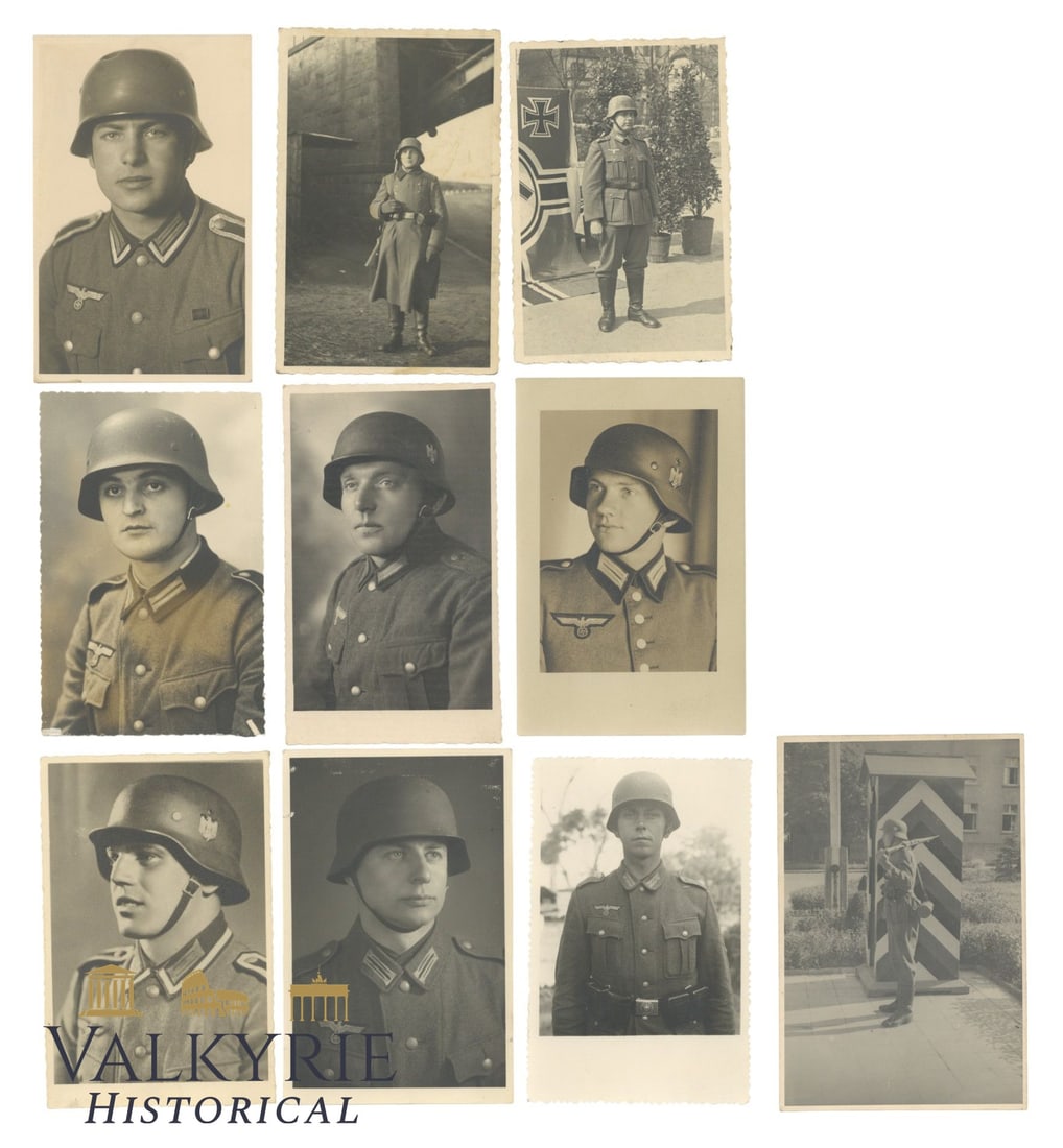 Set of 10 Different German Soldiers' Postcard Size Portraits With Stahlhelm- Some Written on Reverse (1 of 2)
