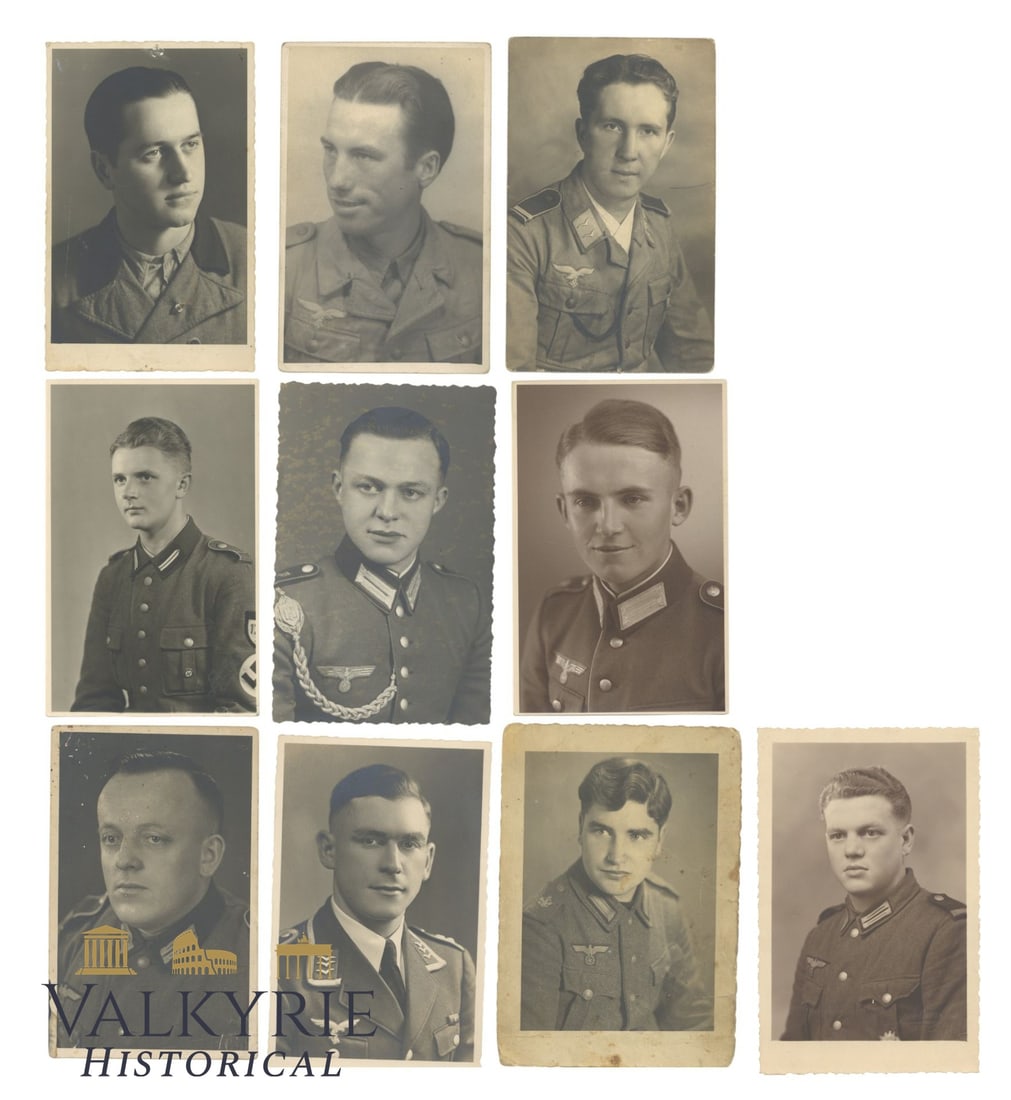 Set of 10 Different German Soldiers' Postcard Size Studio Portraits - Some Written on the Reverse (1 of 2)