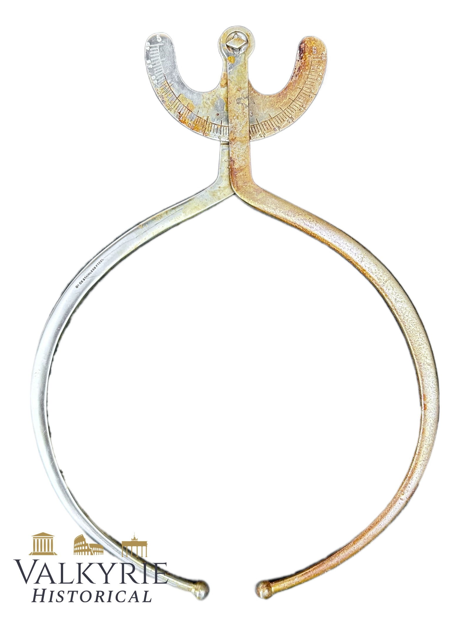 German WWII KRANIOMETER Head Measuring Device: German head circumference measuring device known as KRANIOMETER. It was used by scientists and doctors to measure people’s head dimensions to know if they fit in the Aryan category or not. This 350m