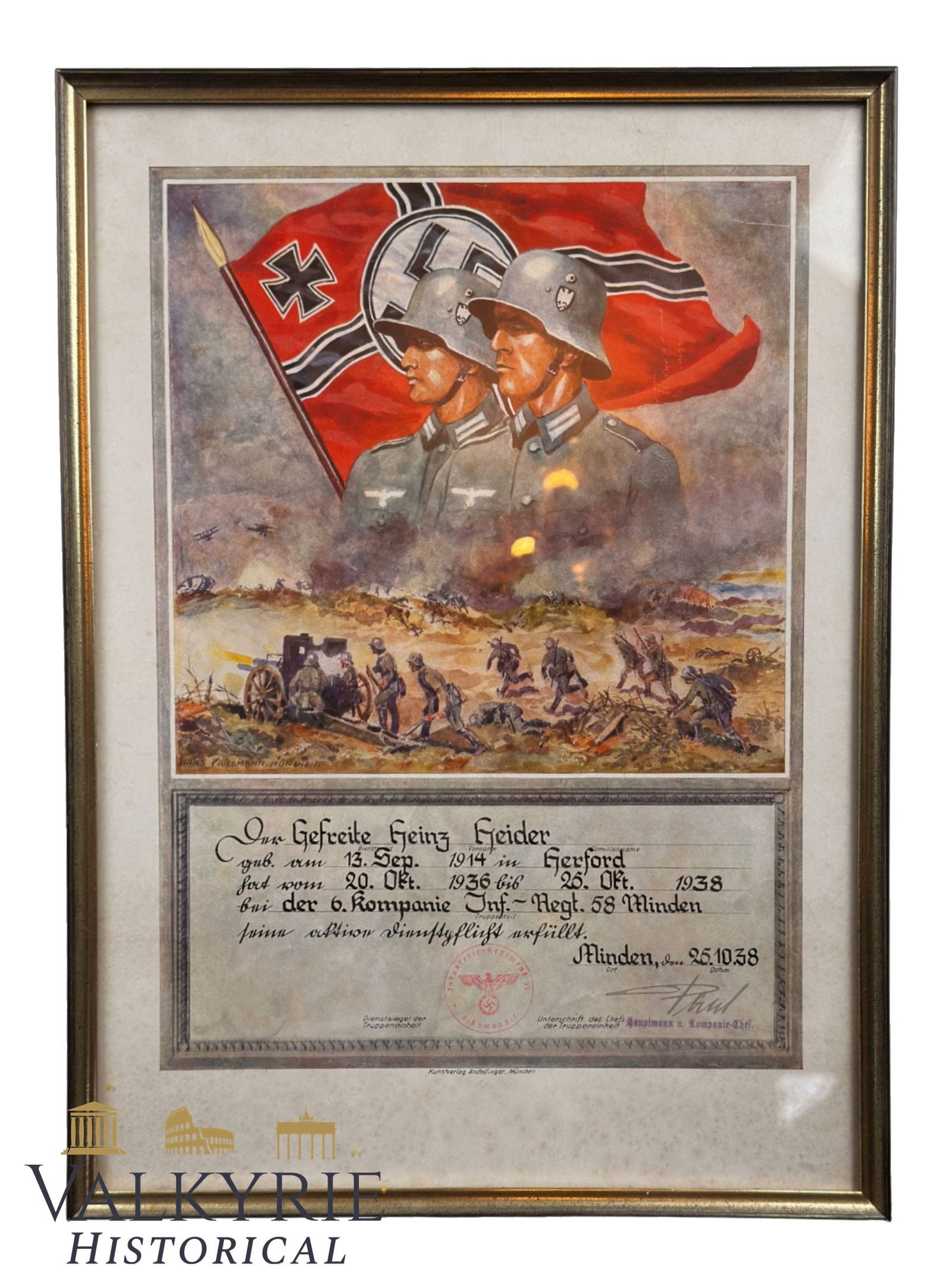 Original German Wehrmacht Service Document 1938 – Framed, Infantry Regiment 58 (1 of 7)